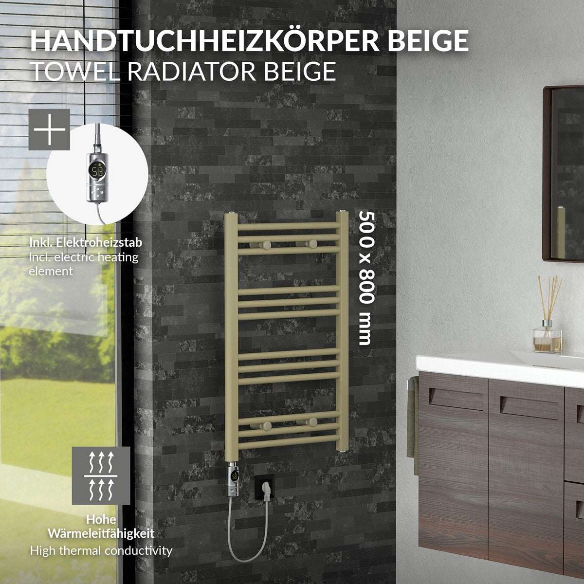 ECD Germany Sahara sèche-serviettes électrique beige 50x80 cm 300W