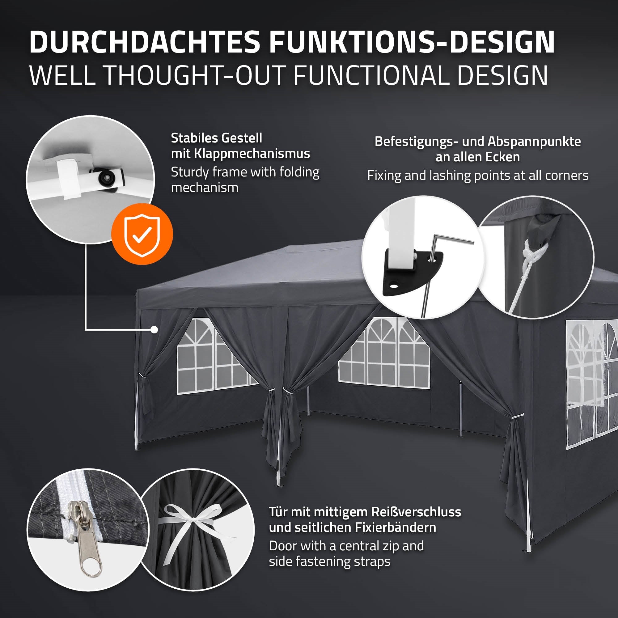 ECD Germany Garten tonnelle pliante 3x6 anthracite 6 parois
