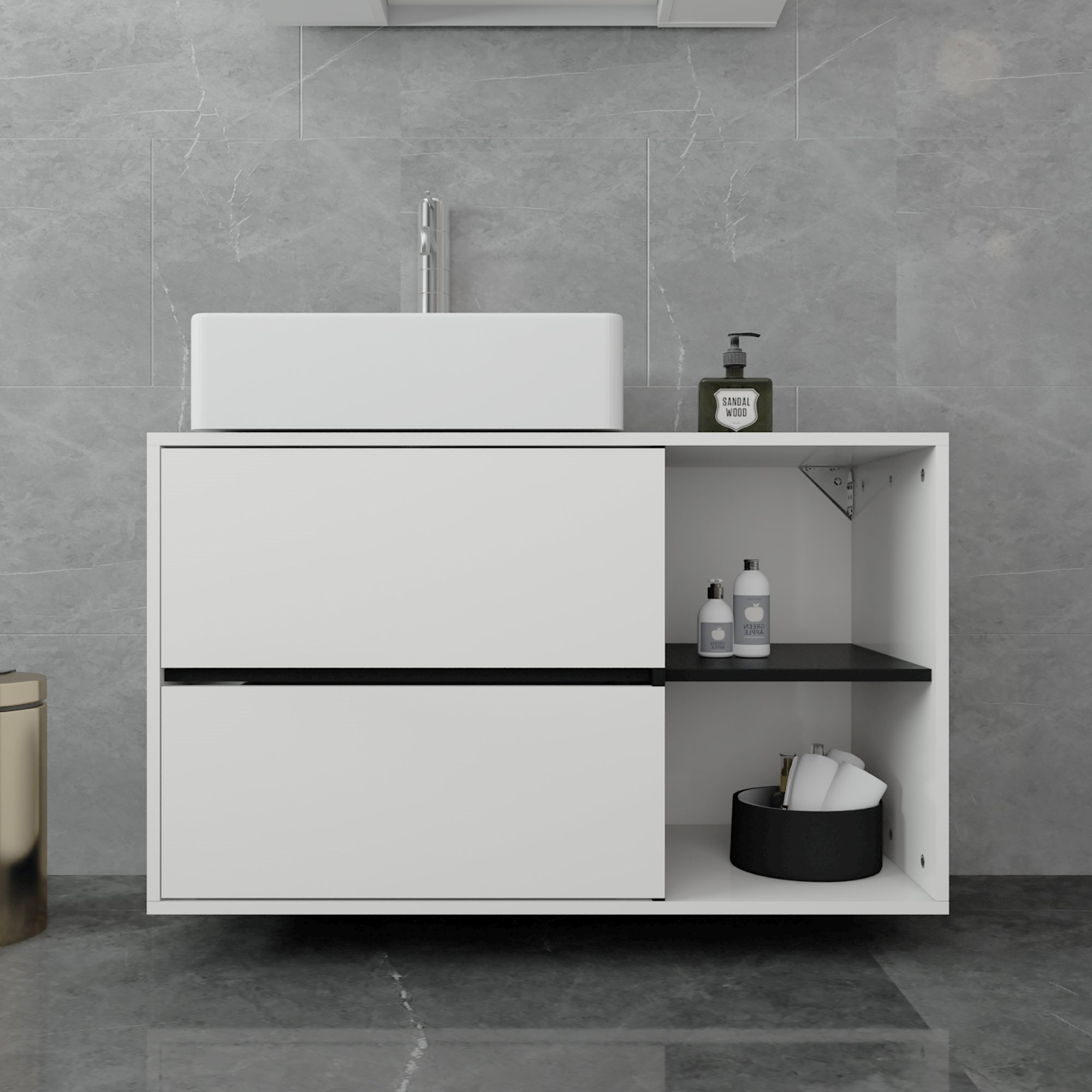 ECD Germany Möbel ensemble salle de bain 4 pièces blanc bois moderne
