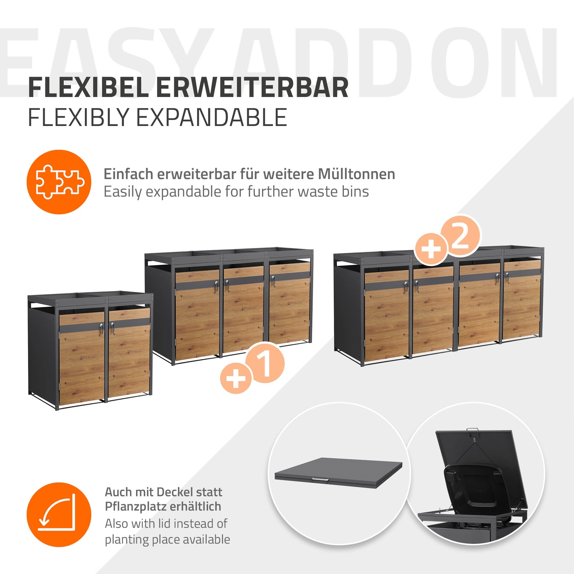 ECD Germany Cache-Poubelles Double Acier Chêne 240L Jardinière