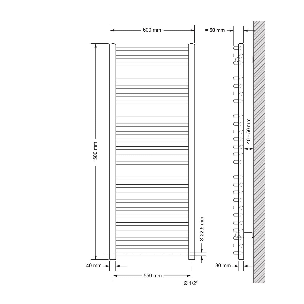 LuxeBath Sèche-serviettes électrique anthracite 600x1500 1200W