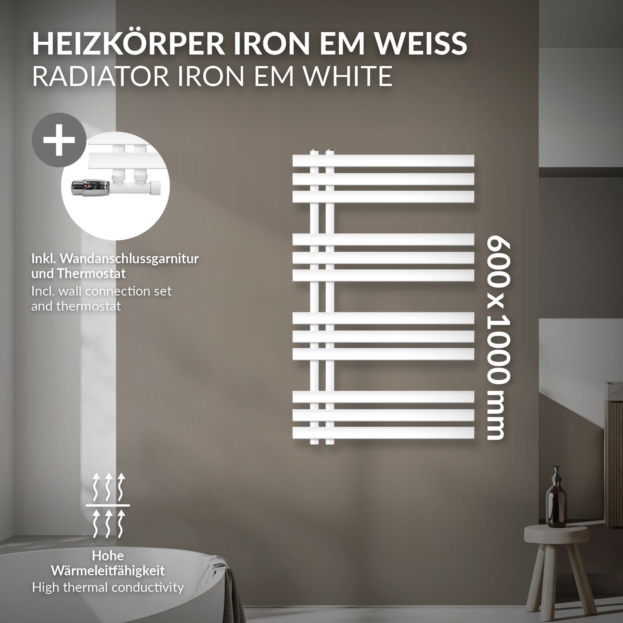 ECD Germany Heizungen sèche-serviettes blanc 600x1000 raccord central