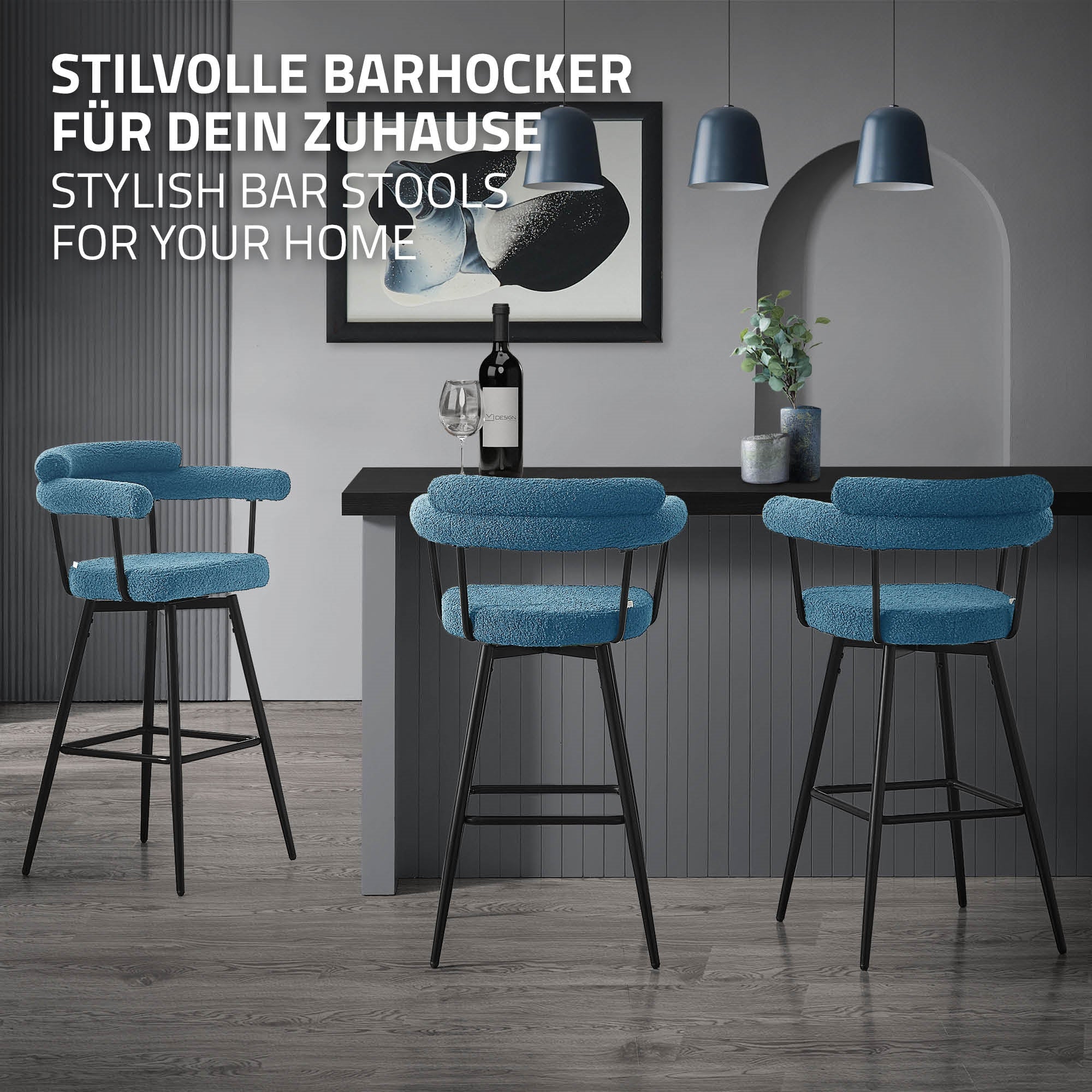 ECD Germany Möbel lot 4 tabourets de bar pivotants bleus 120 kg