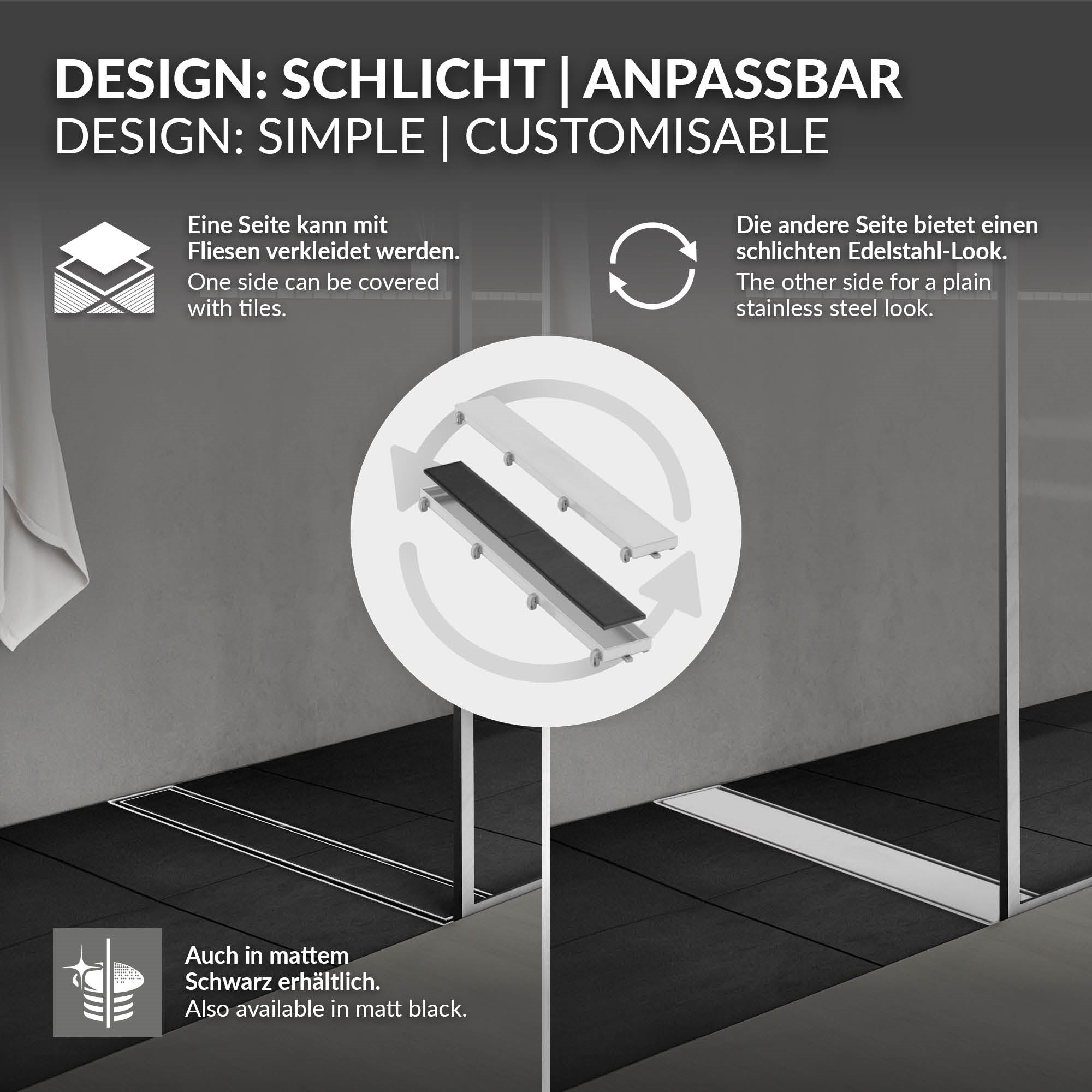 LuxeBath caniveau de douche inox à carreler argent 60 cm + siphon