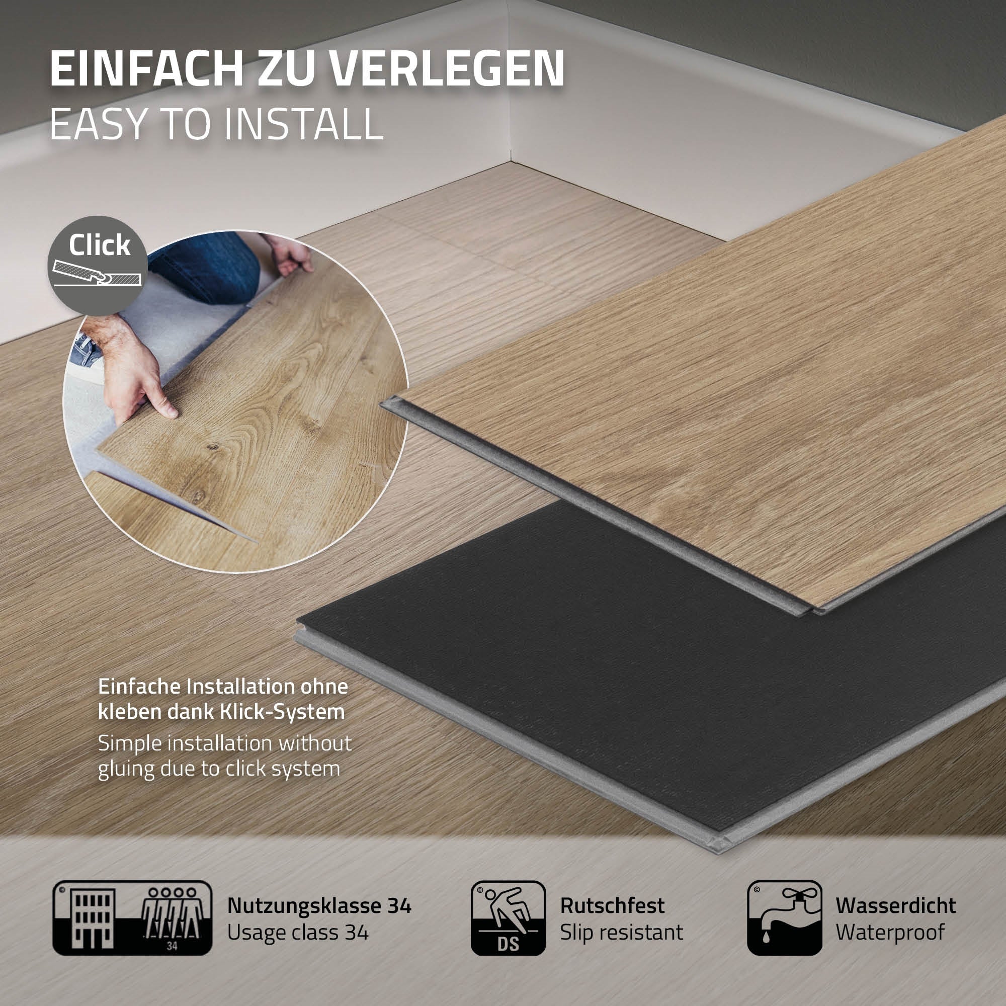 ECD Germany Sol Vinyle PVC Clipsable Chêne Golden Hour 4,2mm