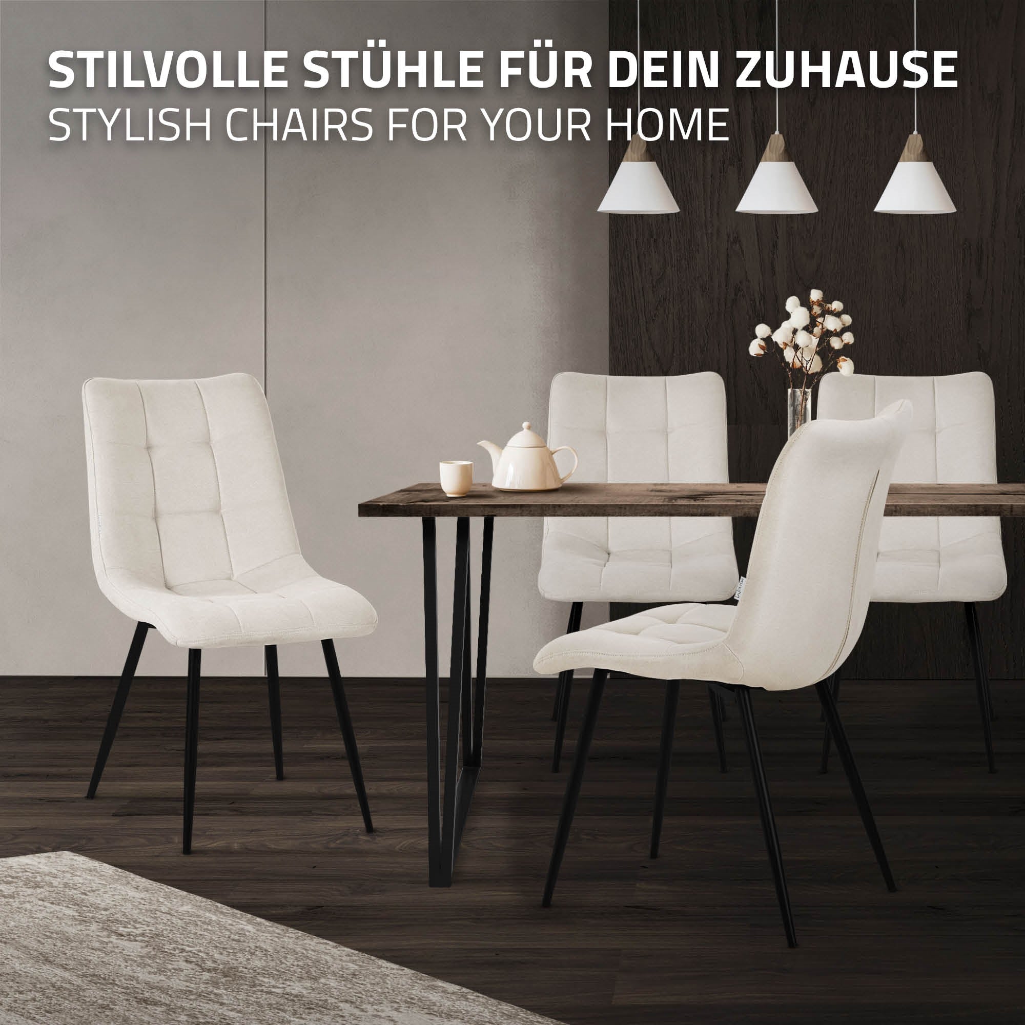 ECD Germany Möbel ML-Design chaise salle à manger beige x2 polyester