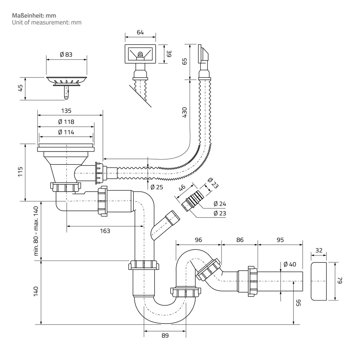 ECD Germany Sanitär Évier encastrable 50x40 cm inox + bonde