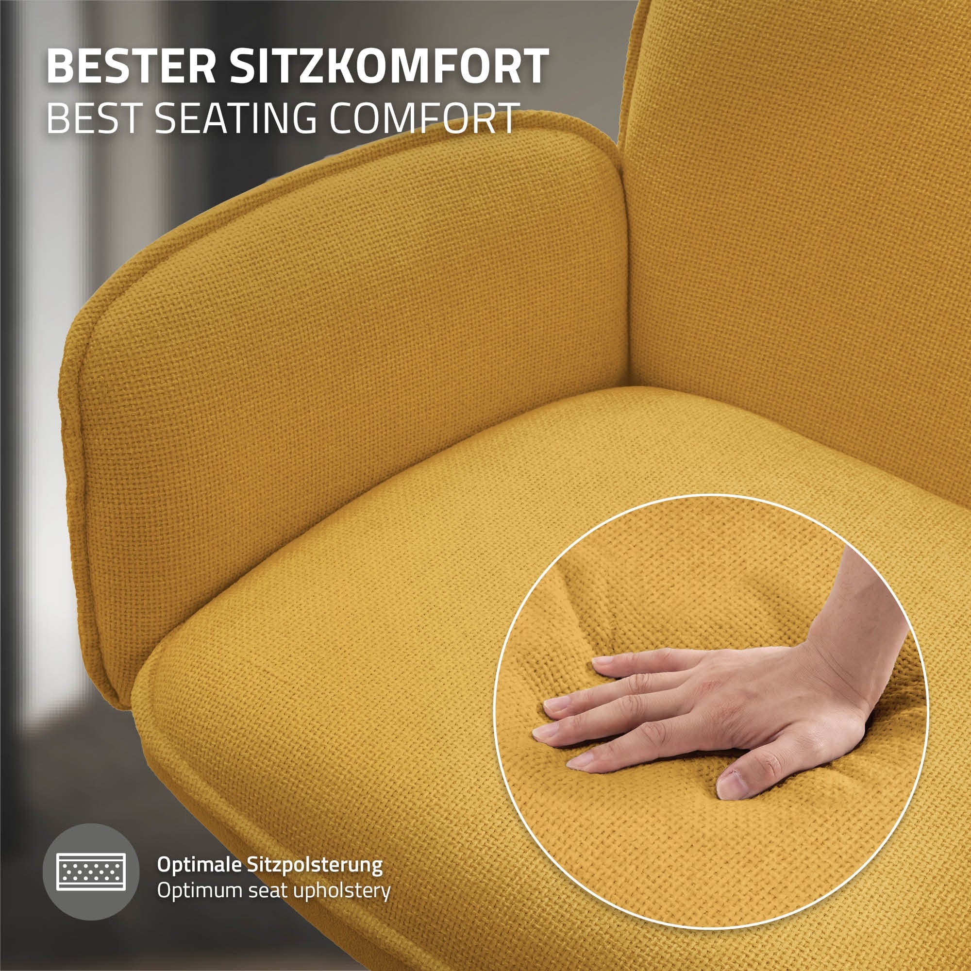 ECD Germany ML-Design chaise salle à manger pivotante moutarde lot 6