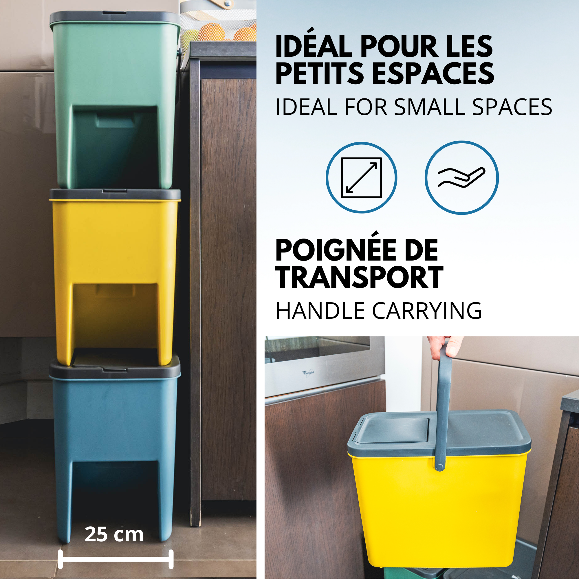 Red Deco Bergen lot 3 poubelles tri 20L empilables