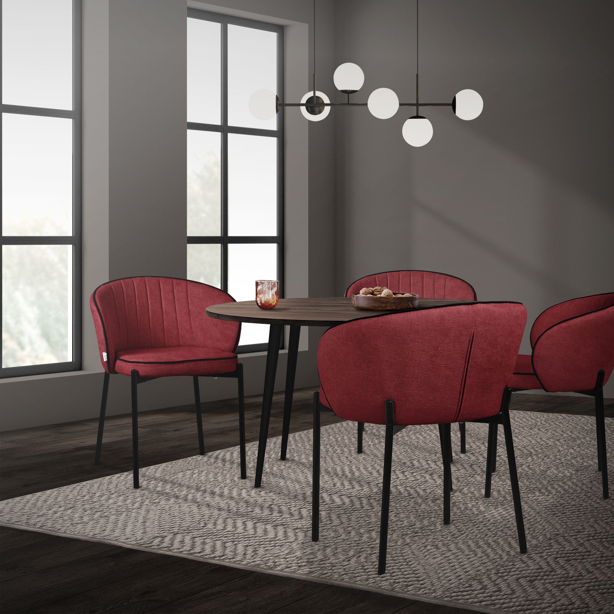 ML-Design chaise salle à manger rouge lot 6 dossier accoudoirs
