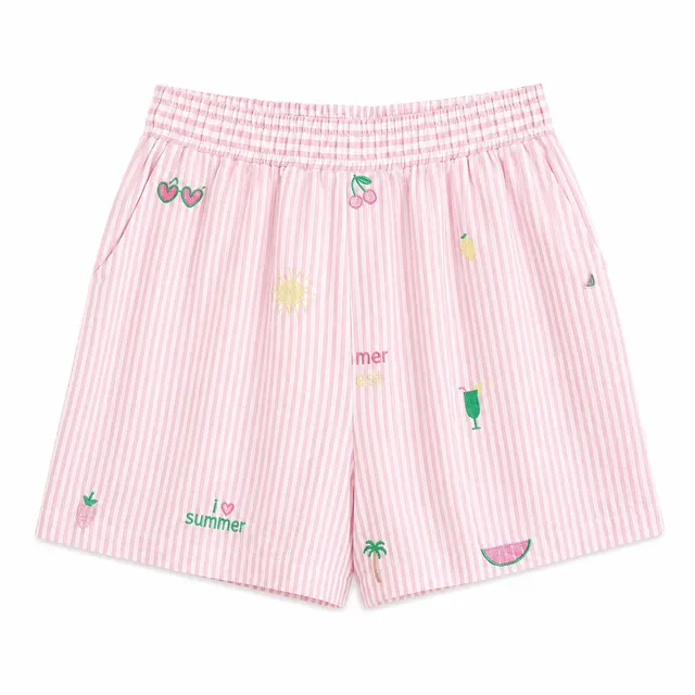 Stokomani Mode Short Brodé Rose Femme 38 Coton