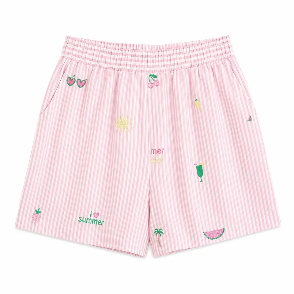 Stokomani Mode Short Brodé Rose Femme 38 Coton