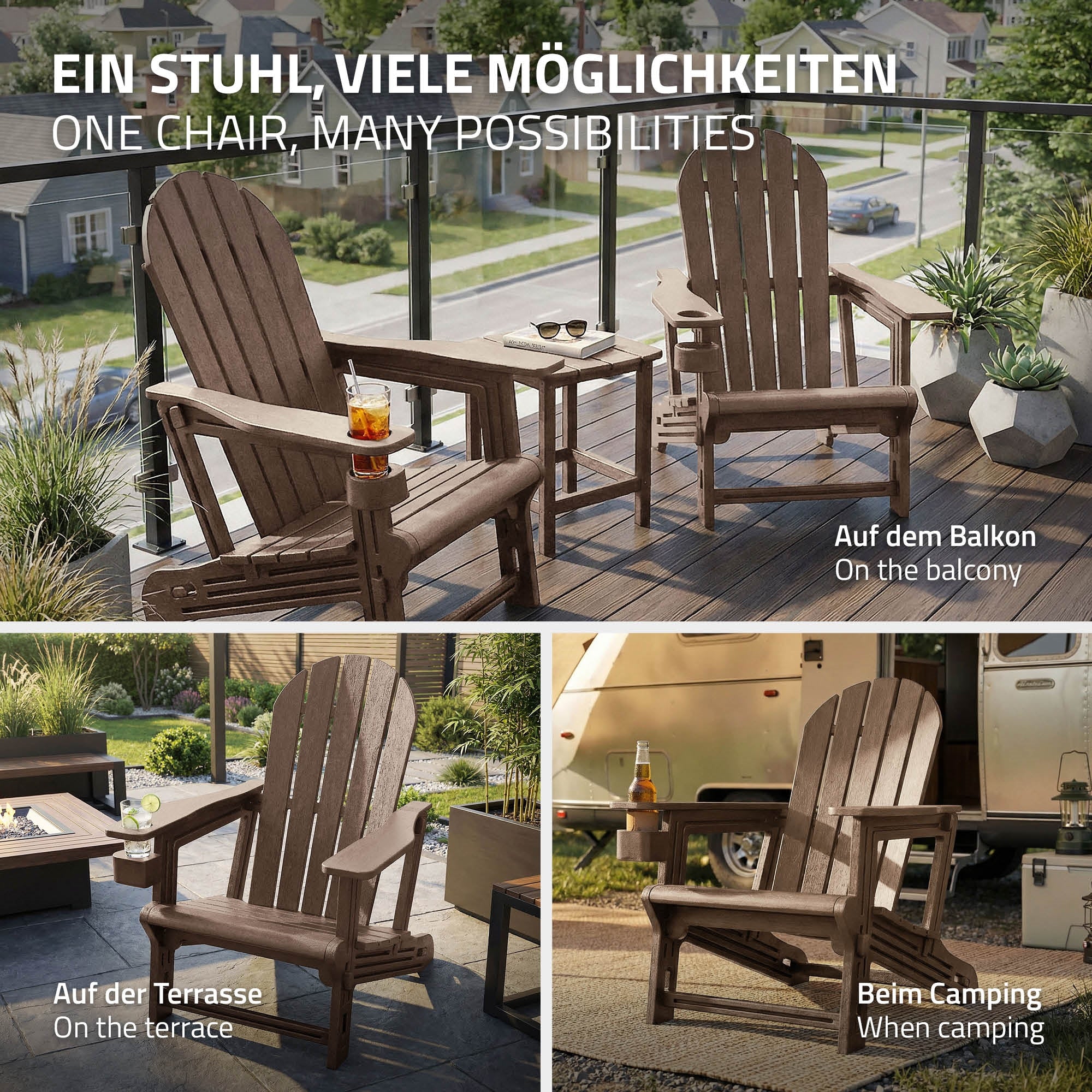 ECD Germany ML-Design fauteuil Adirondack marron 180kg HDPE