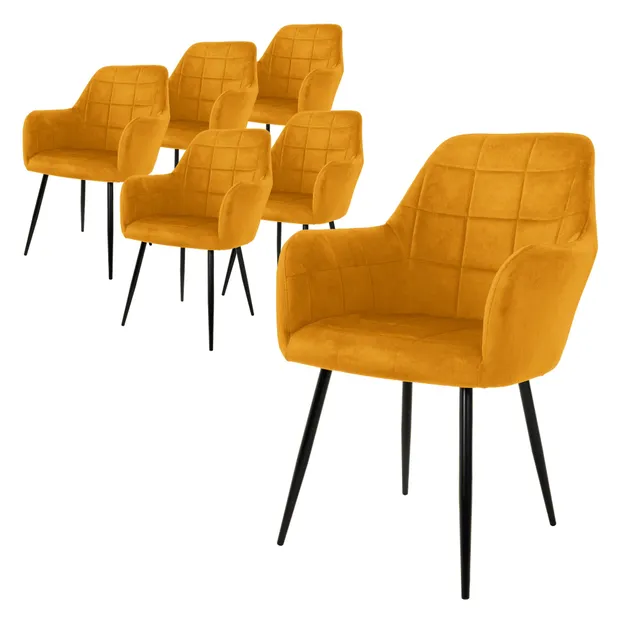 ECD Germany Möbel lot 6 chaises salle à manger velours moutarde