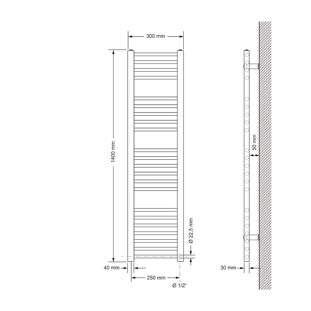 LuxeBath Sahara 300x1400 radiateur sèche-serviettes anthracite