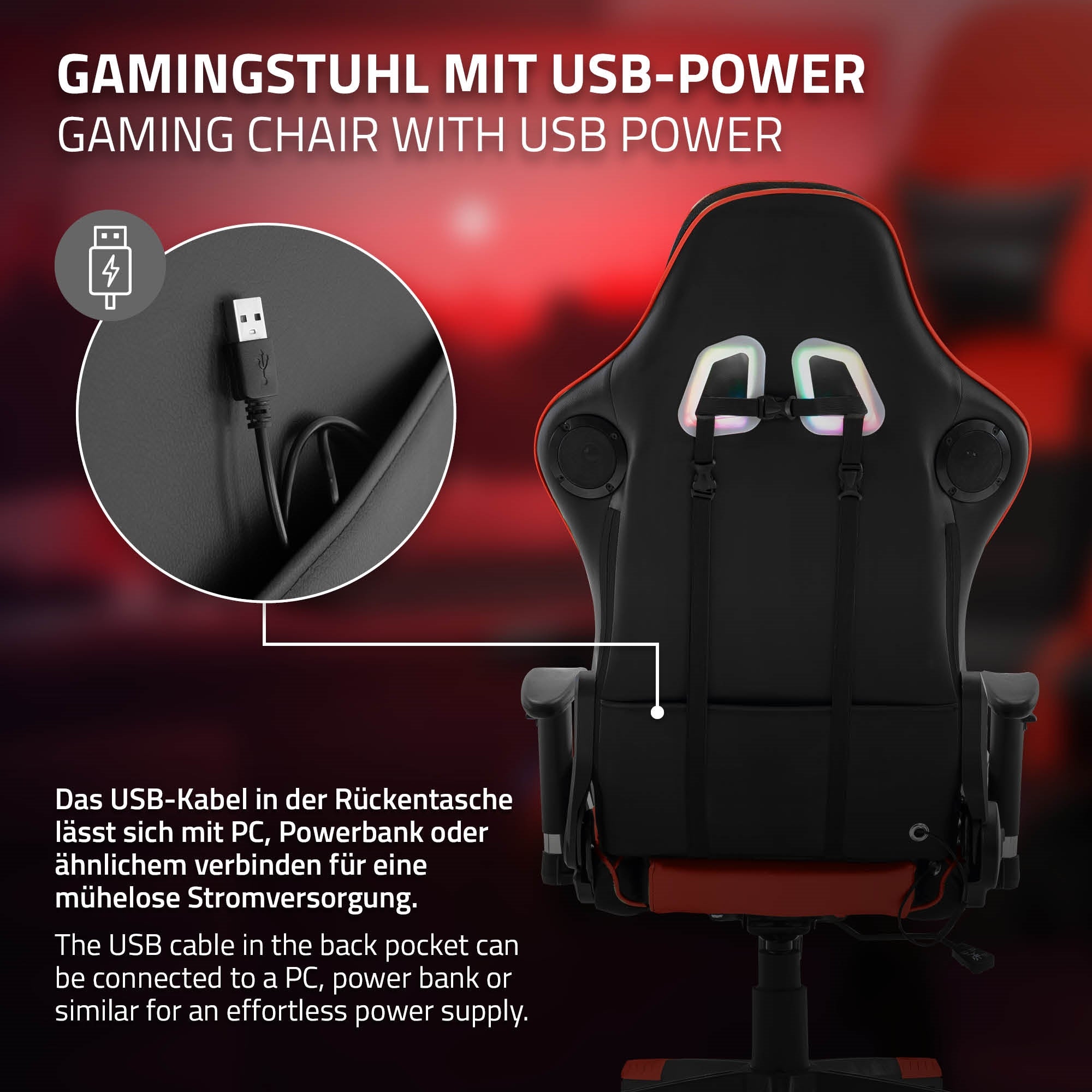 ML-Design chaise gaming similicuir noir rouge LED Bluetooth B-Ware