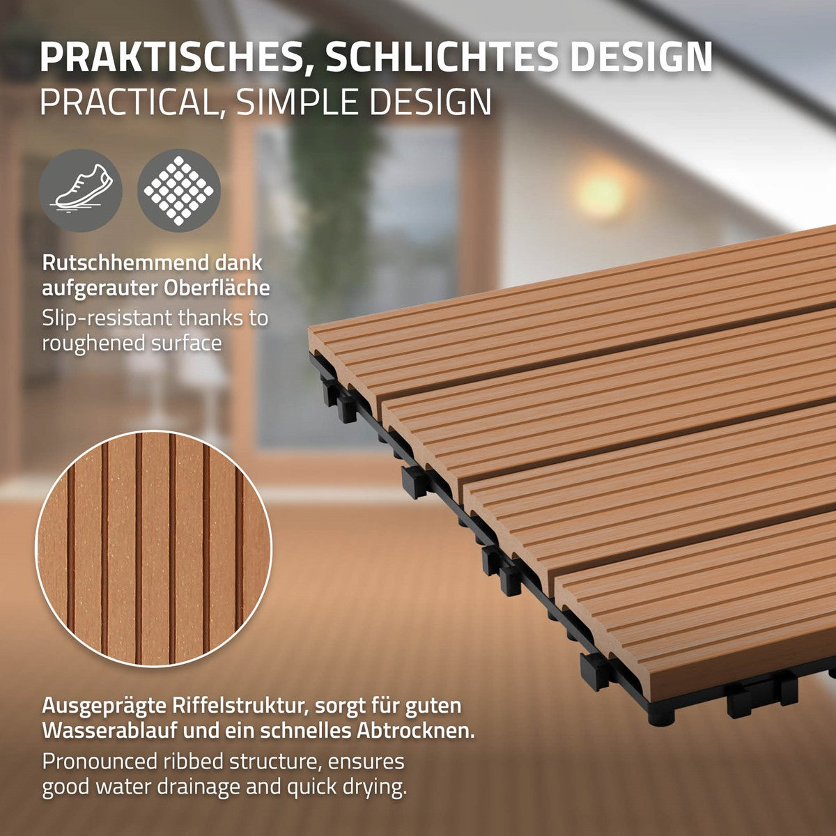 ECD Germany Garten Dalle Terrasse WPC 60x30 cm Marron Clair Lot 6