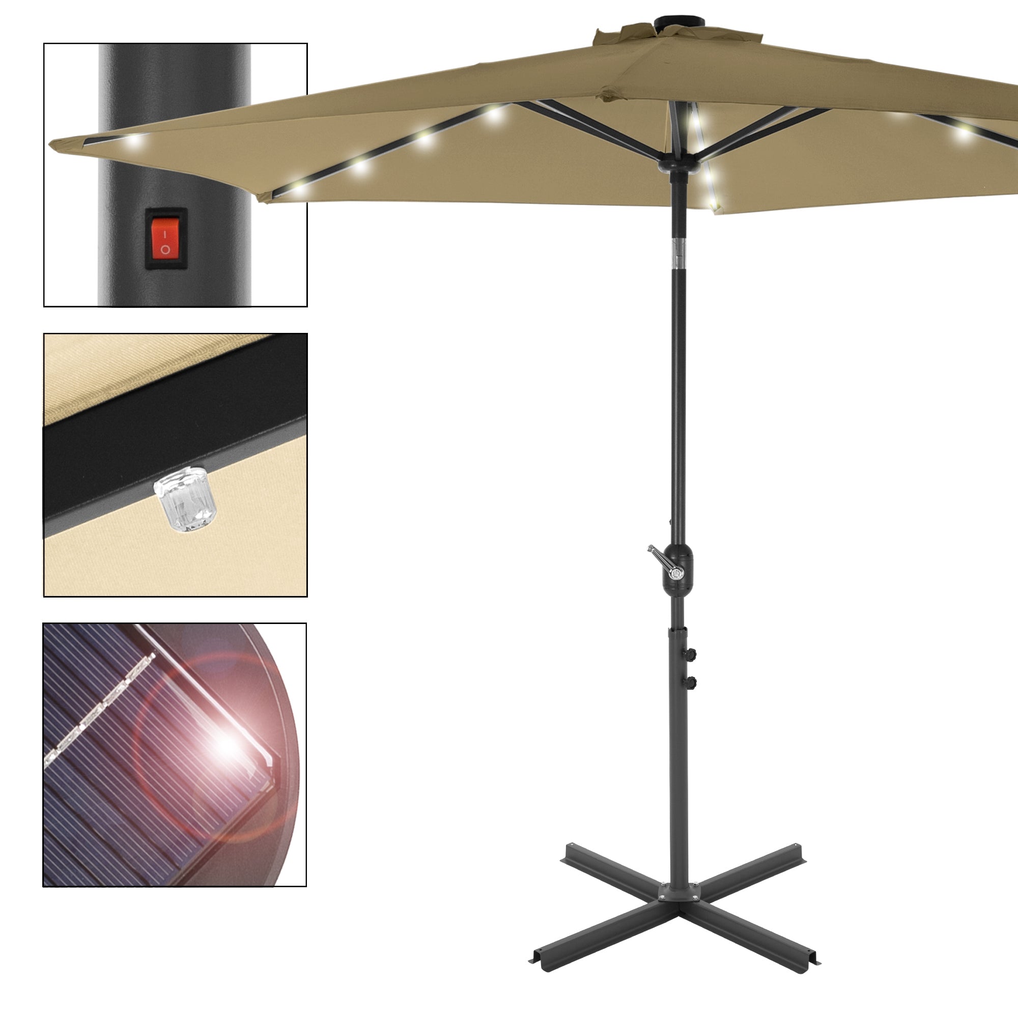 ECD Germany Garten parasol 300 cm marron LED solaire