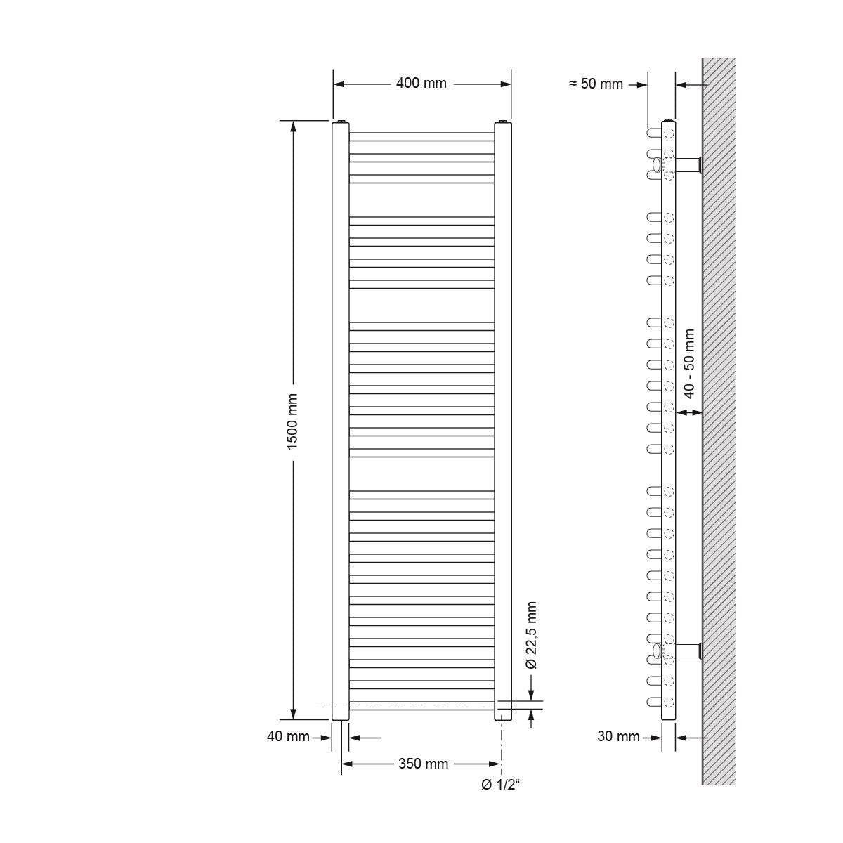 ECD Germany Heizungen LuxeBath sèche-serviettes 400x1500 blanc