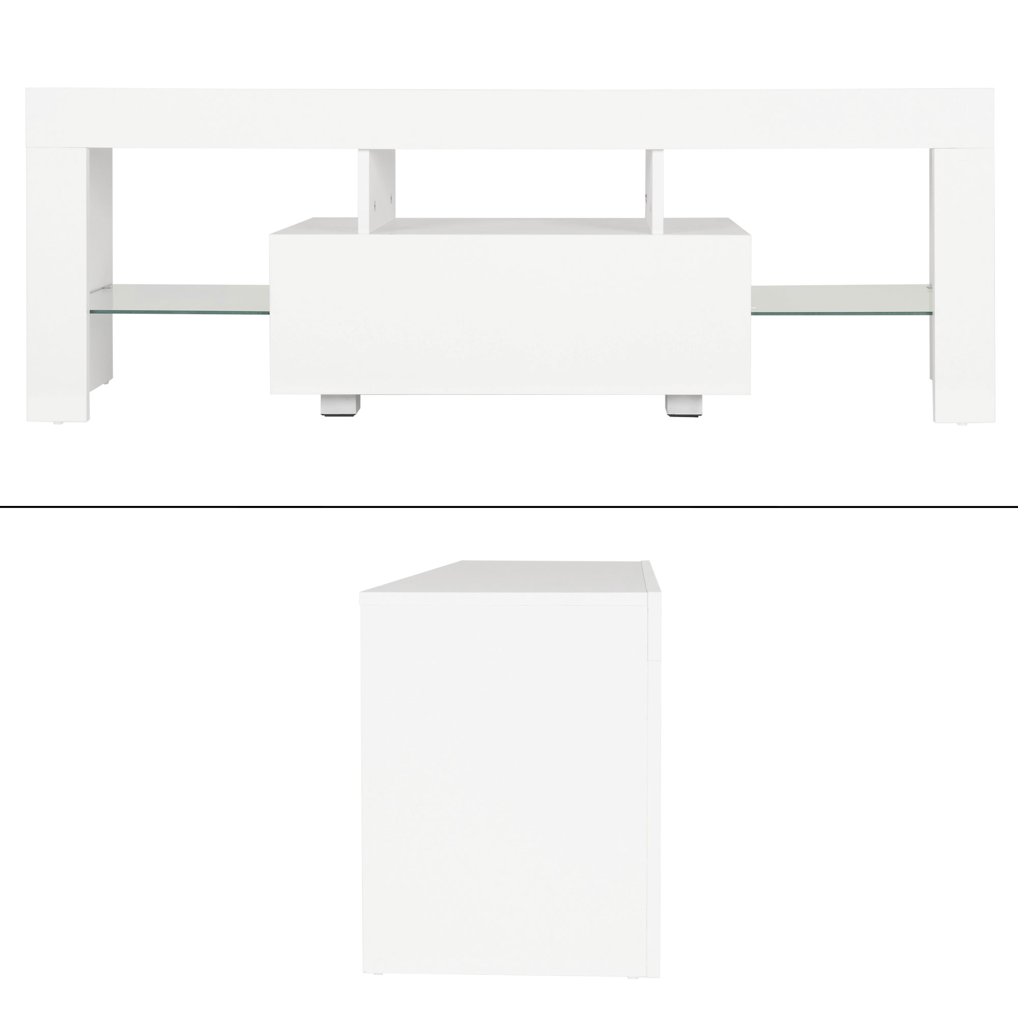 ML-Design meuble TV 130x49x45 blanc LED verre téléviseur