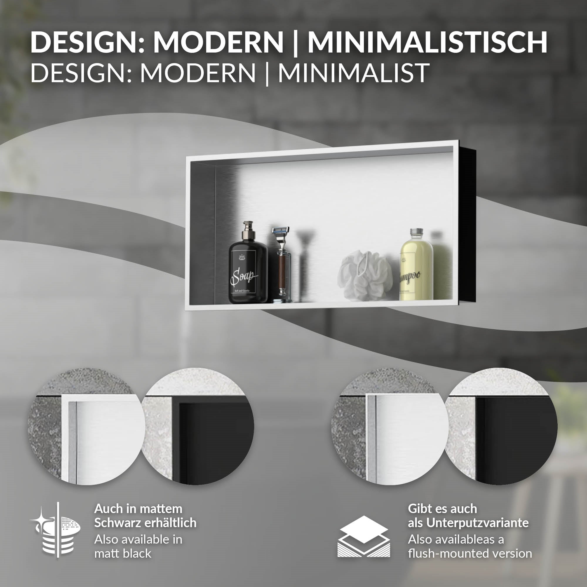 ECD Germany Sanitär niche douche 60x30 cm inox argent