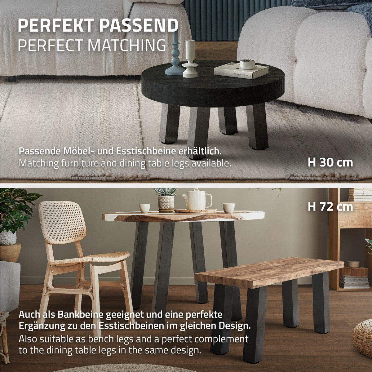 ECD Möbel Pied de table acier 42 cm lot 4 incliné 500 kg