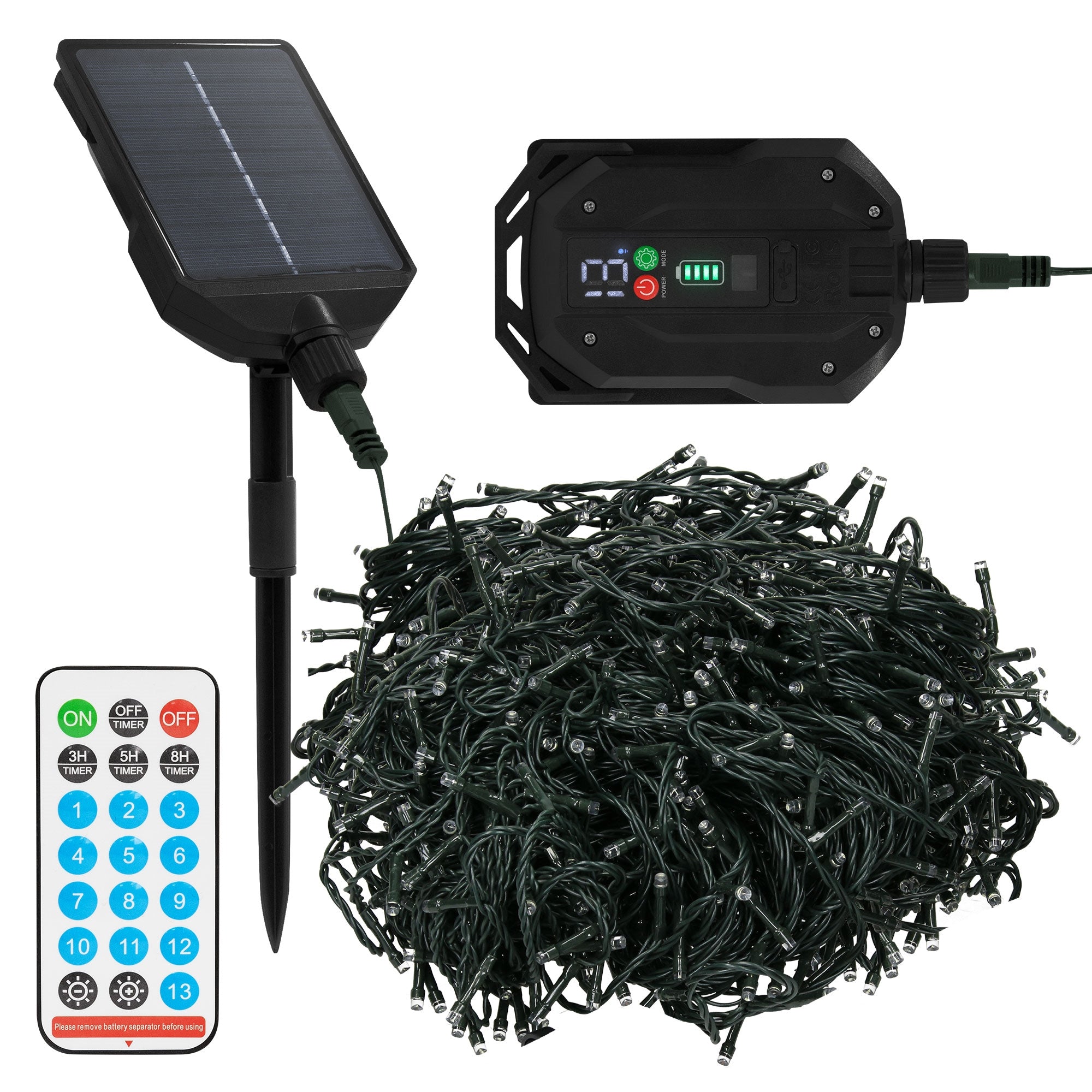 ECD Germany guirlande solaire LED 16 m 800 LED blanc chaud télécommande