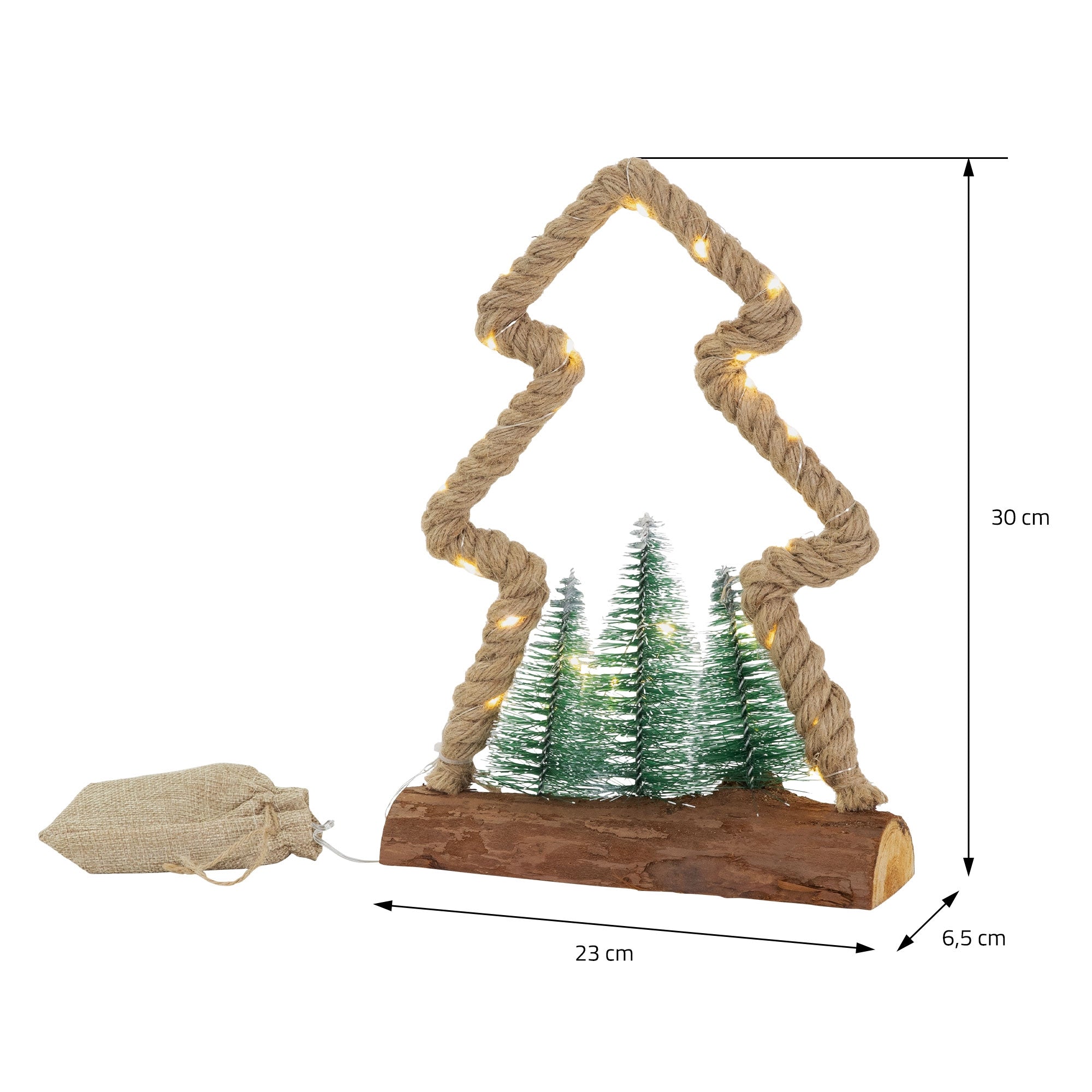 ECD Germany Haus sapin LED jute 30cm blanc chaud minuteur
