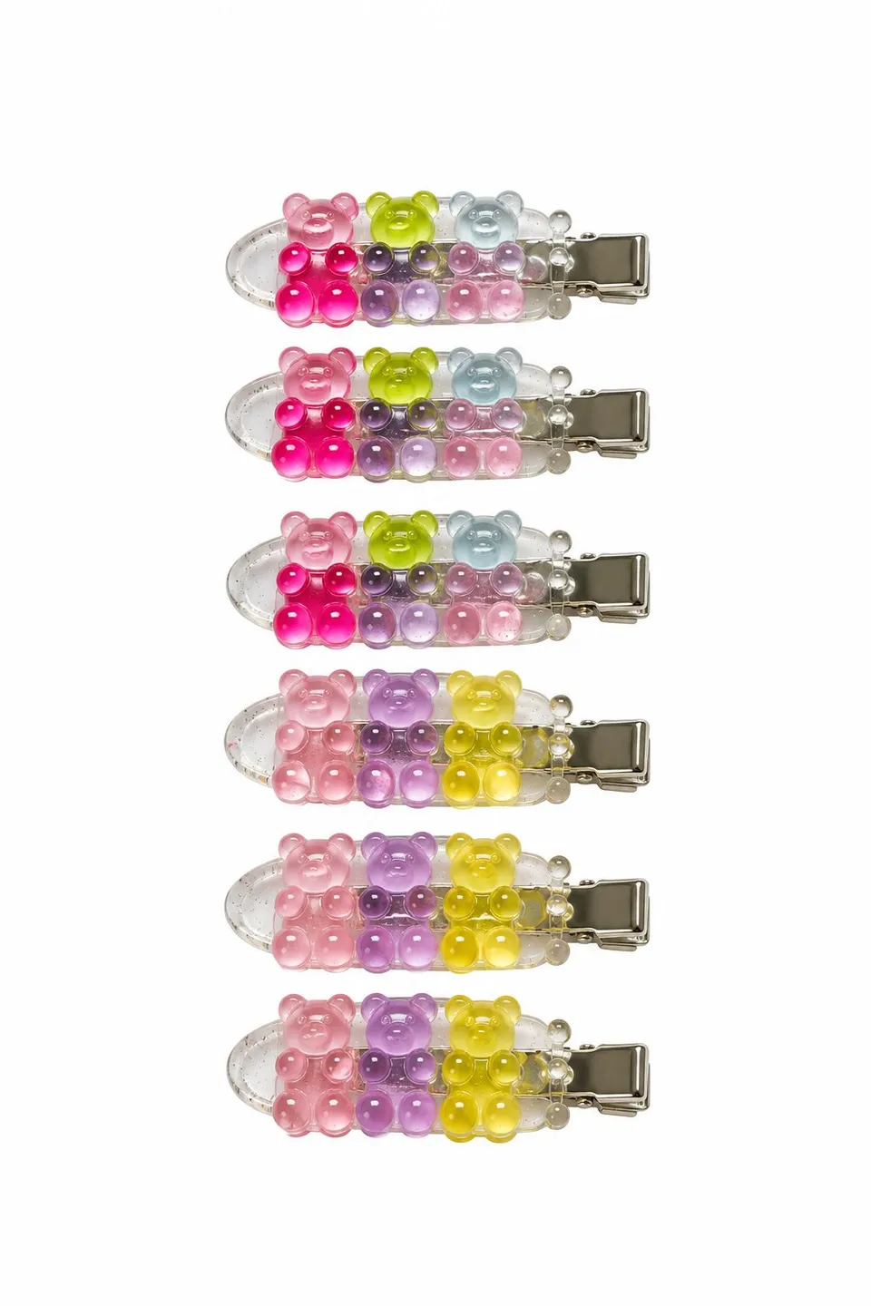 Lot 6 barrettes clips oursons colorés cheveux enfant