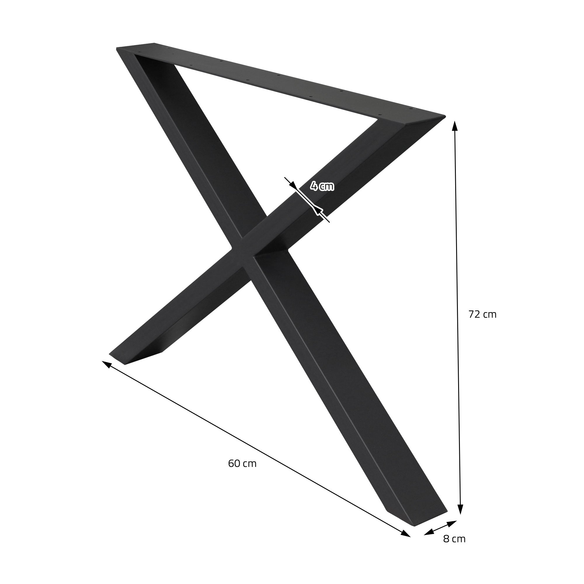 ECD Germany Möbel pieds de table X 60x72 cm noir acier lot de 2