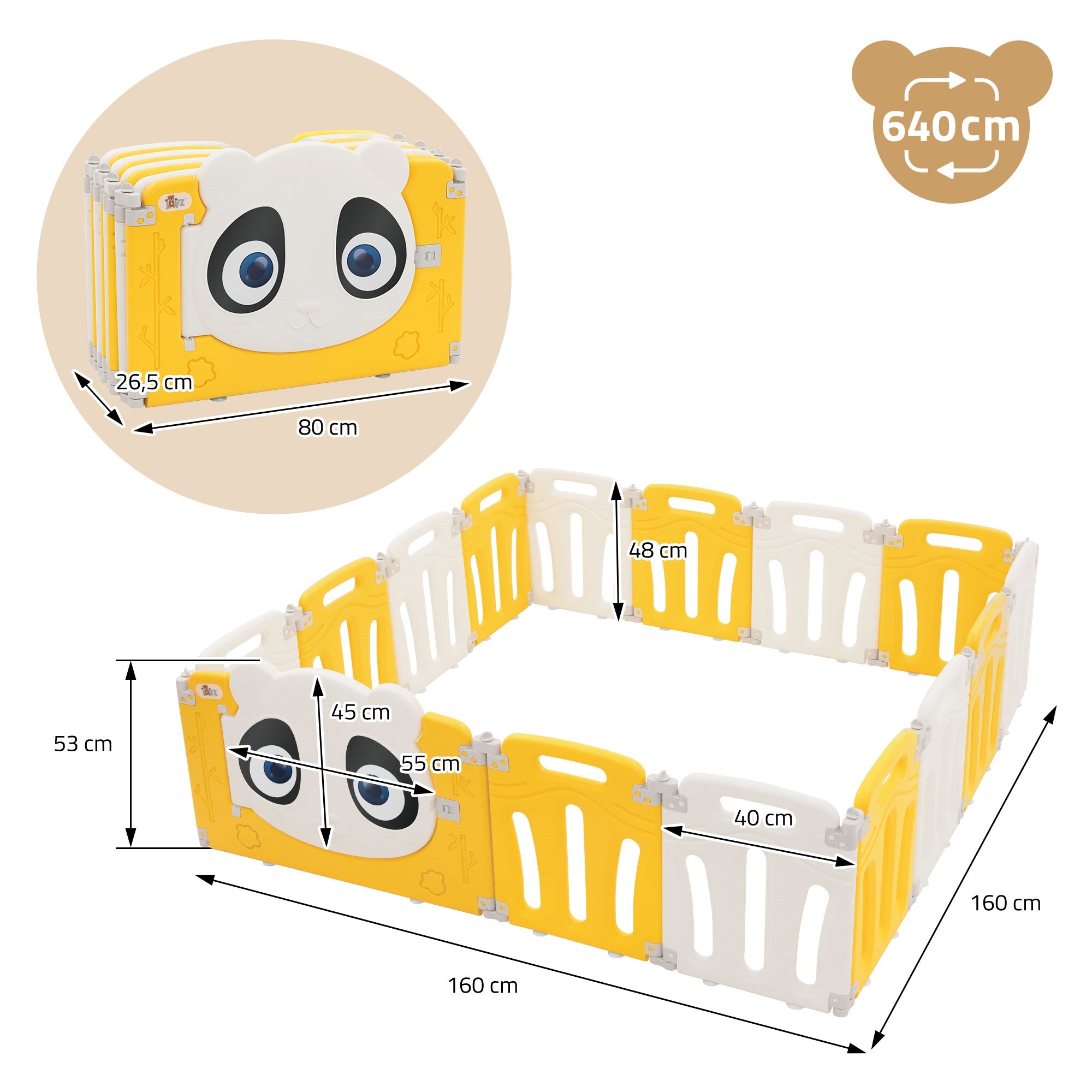ECD Germany Kinder parc bébé panda 160x160 cm pliable