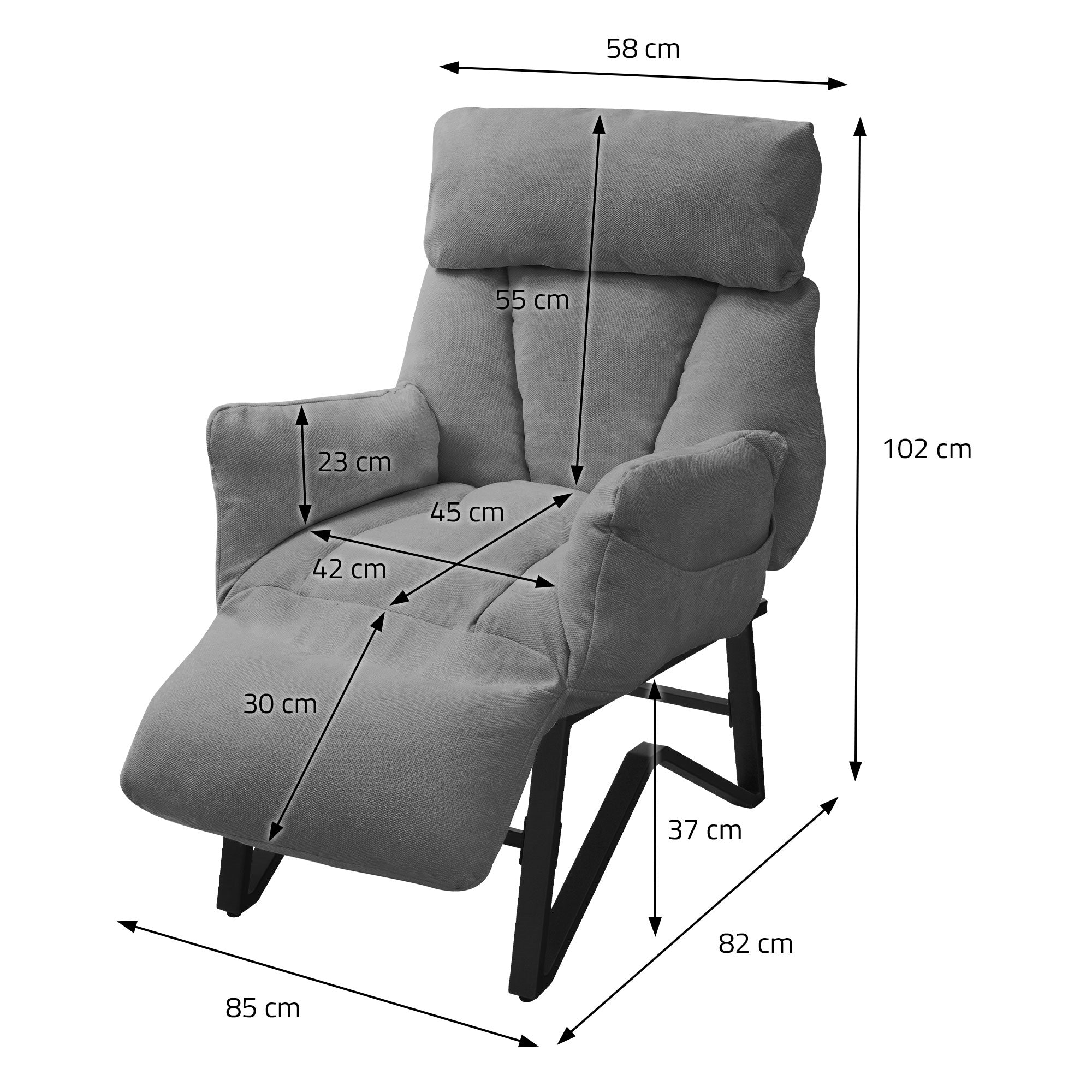 ECD Germany Möbel fauteuil relax lin gris 85x82x102 inclinable