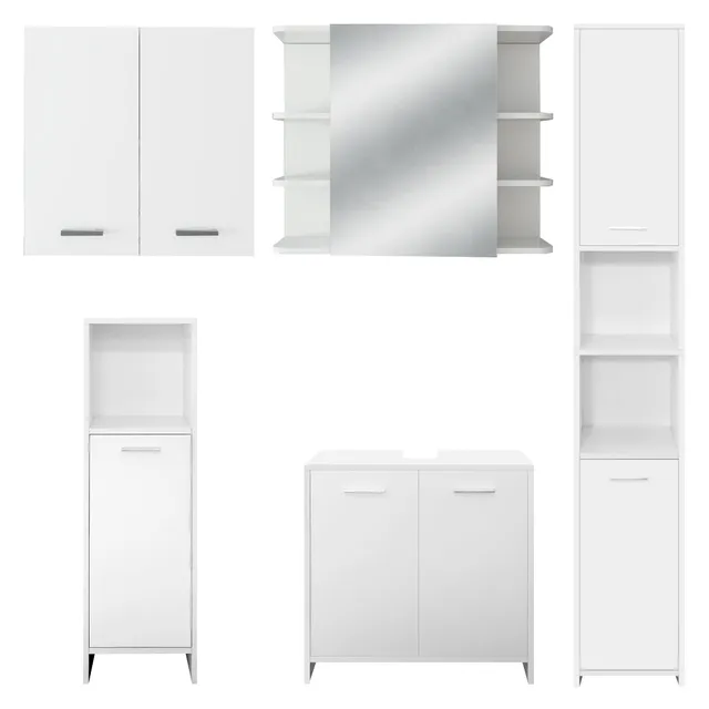 ECD Germany Möbel set 5 pièces blanc armoire miroir salle de bain