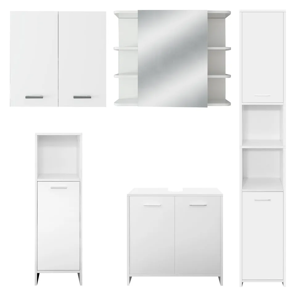 ECD Germany Möbel set 5 pièces blanc armoire miroir salle de bain