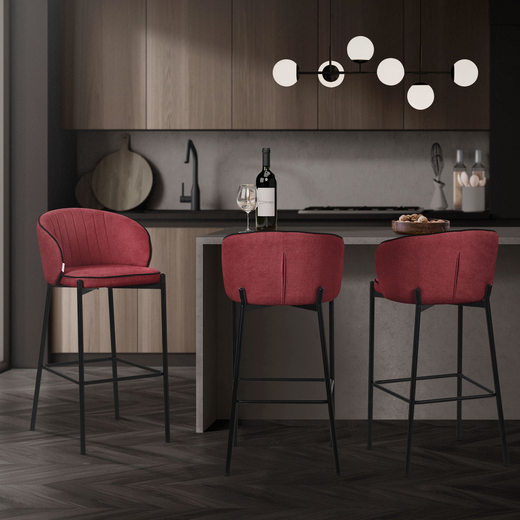 ECD Germany ML-Design tabouret de bar rouge tissu lot 2 50x101x54