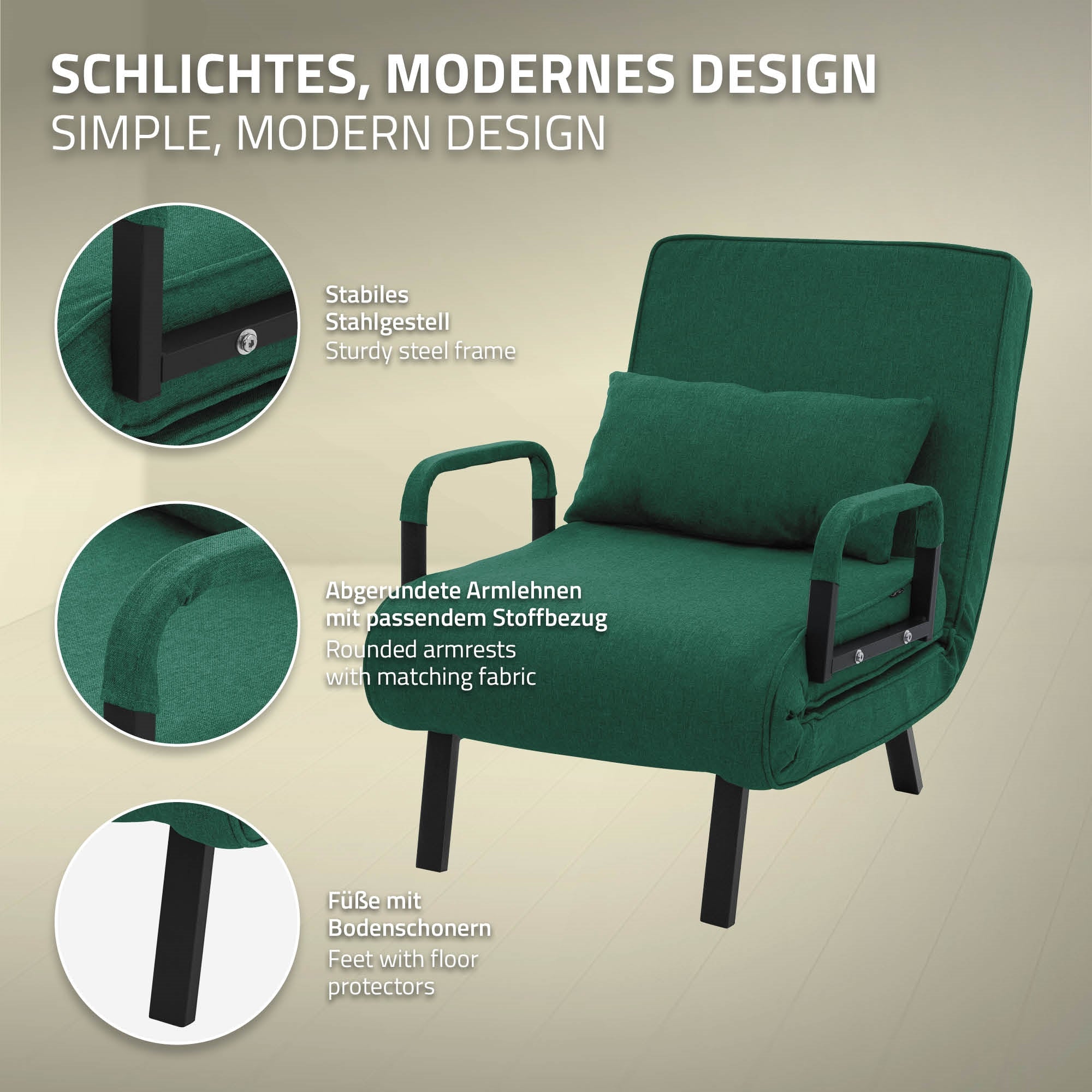 ML-Design Fauteuil convertible vert foncé chenille 186x60