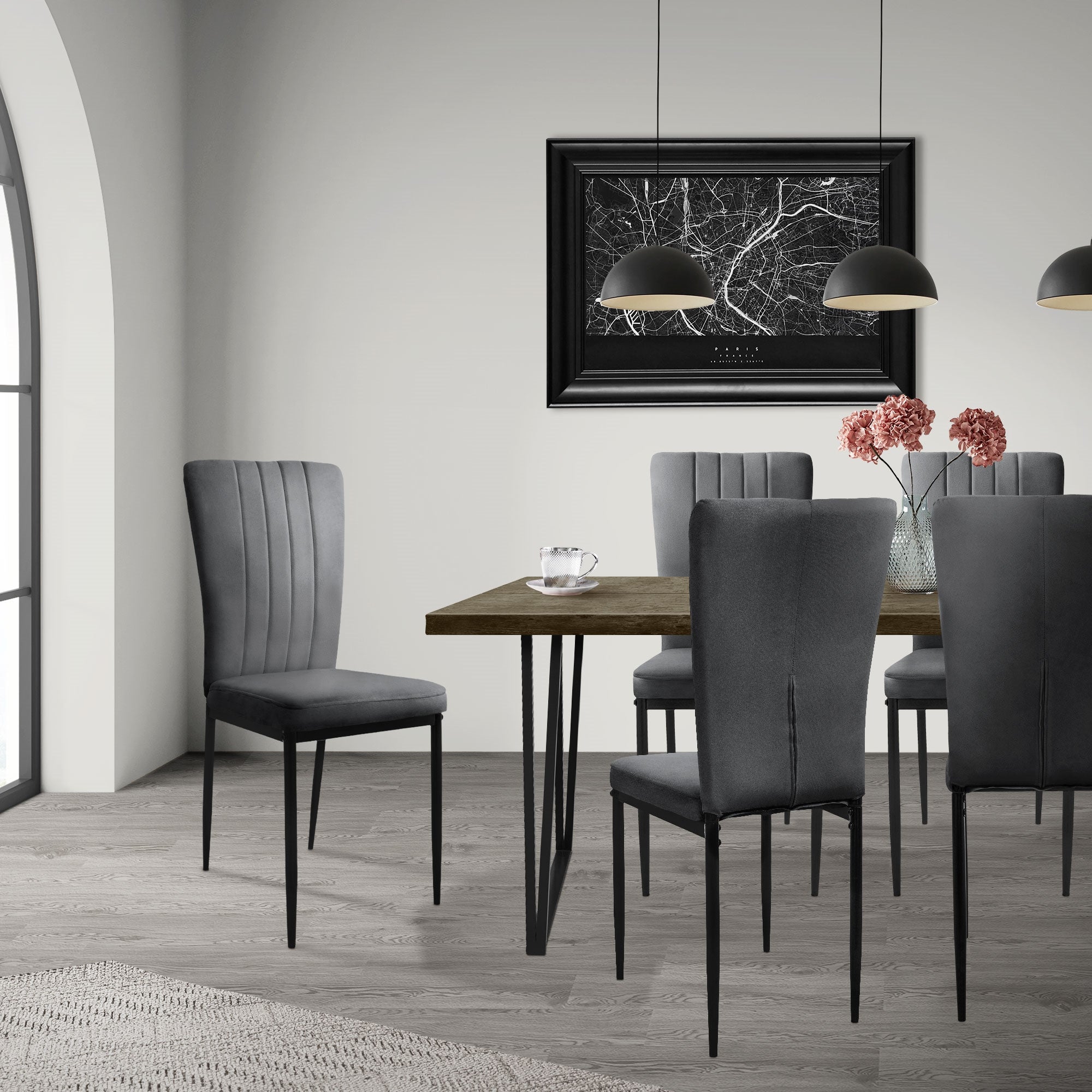 ECD Germany chaise salle à manger velours gris lot de 4
