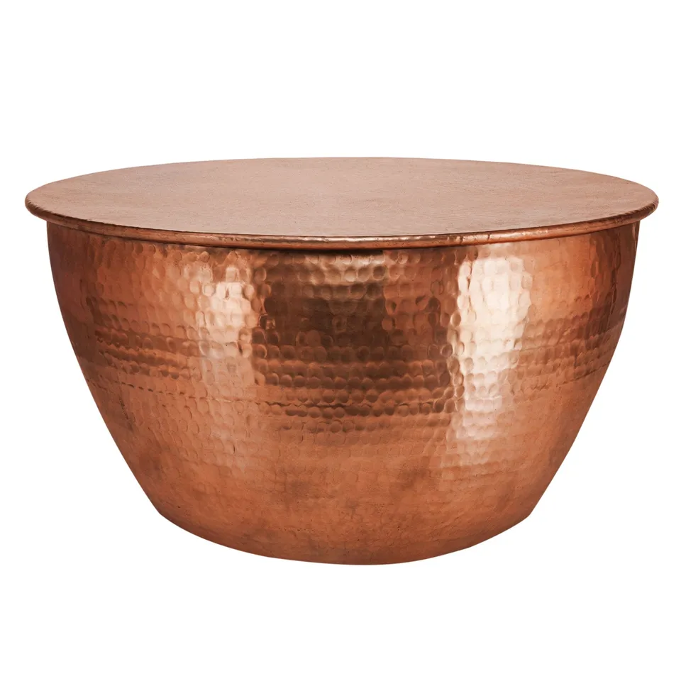 ECD Germany Möbel table basse ronde cuivre 59 cm martelée