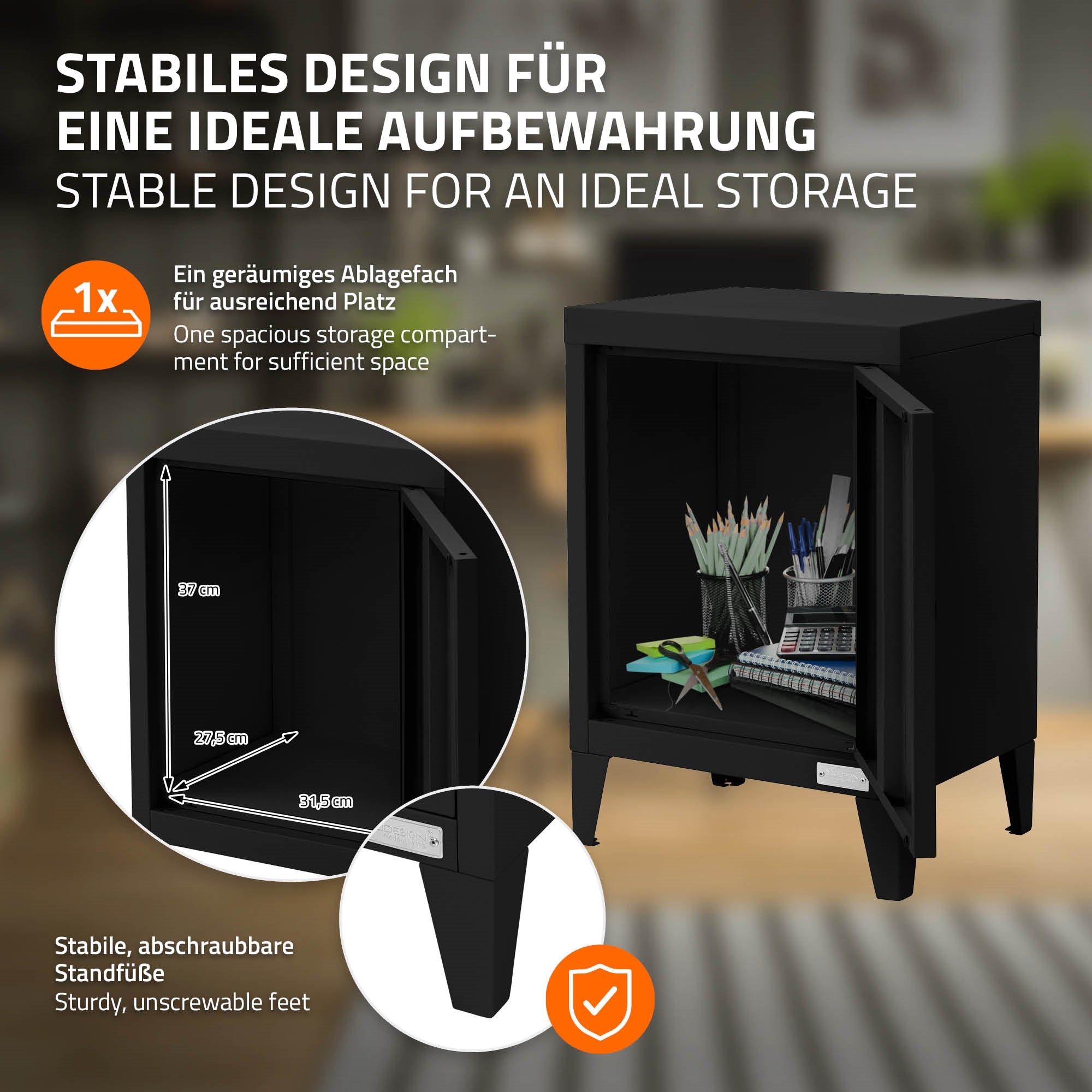 ECD Germany Werkstatt armoire bureau acier noir 40x30x57,5 cm