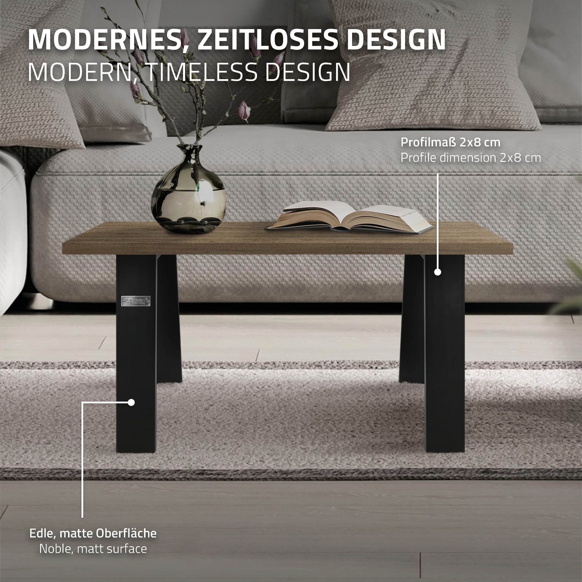 ML-Design pieds table trapèze acier noir 75x72 cm lot de 2