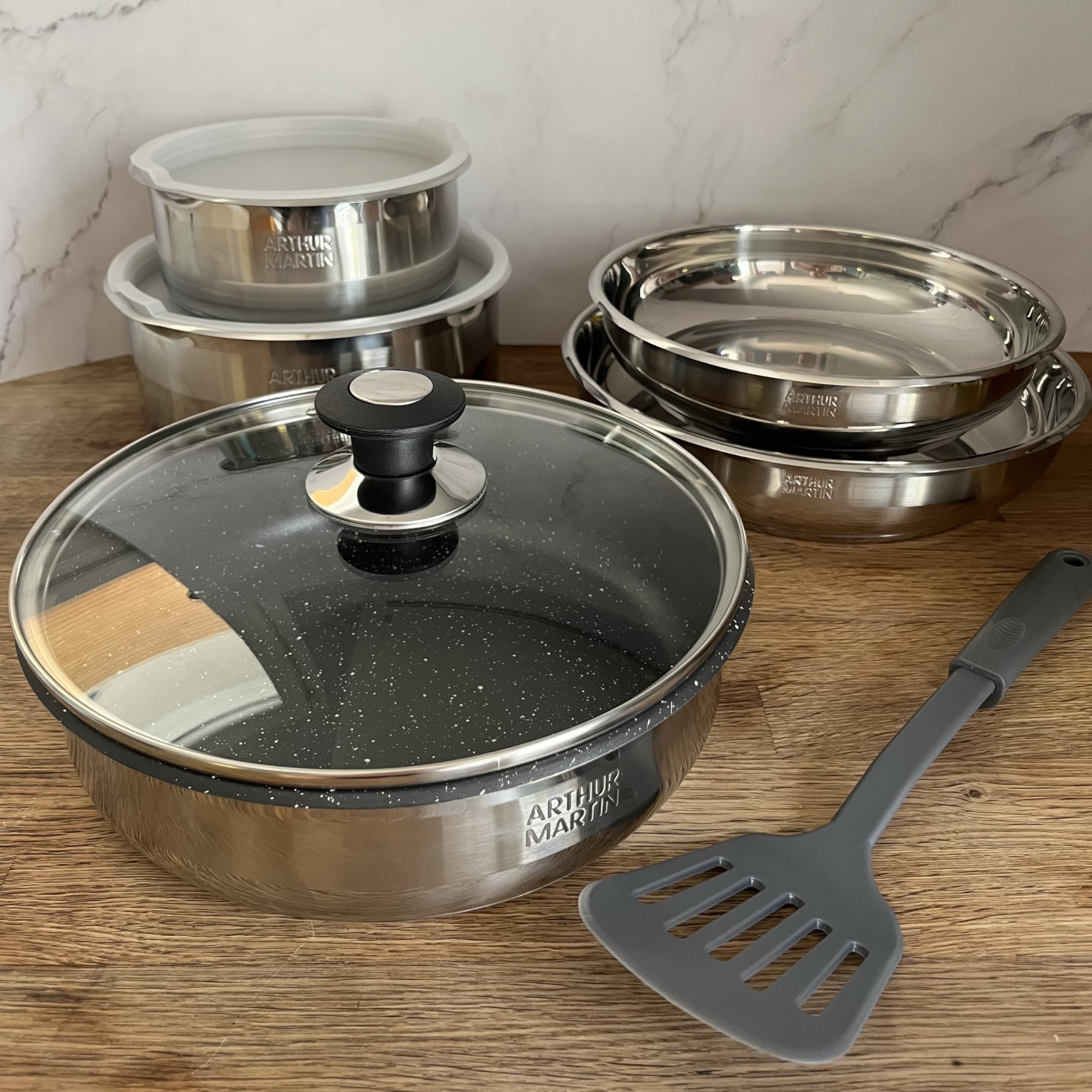Arthur Martin AM0025 Batterie Cuisine 10 pièces inox noir induction