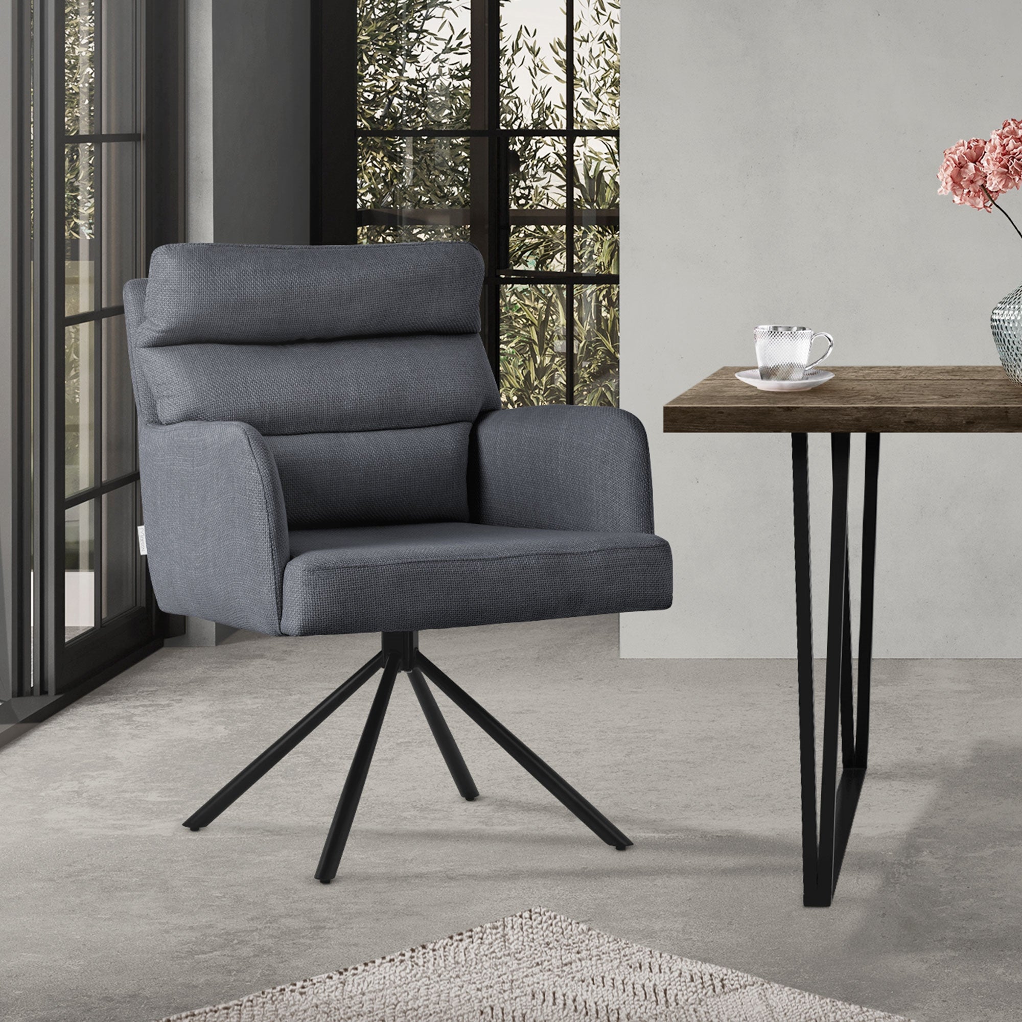 ECD Germany Chaise salle à manger pivotante anthracite 120kg