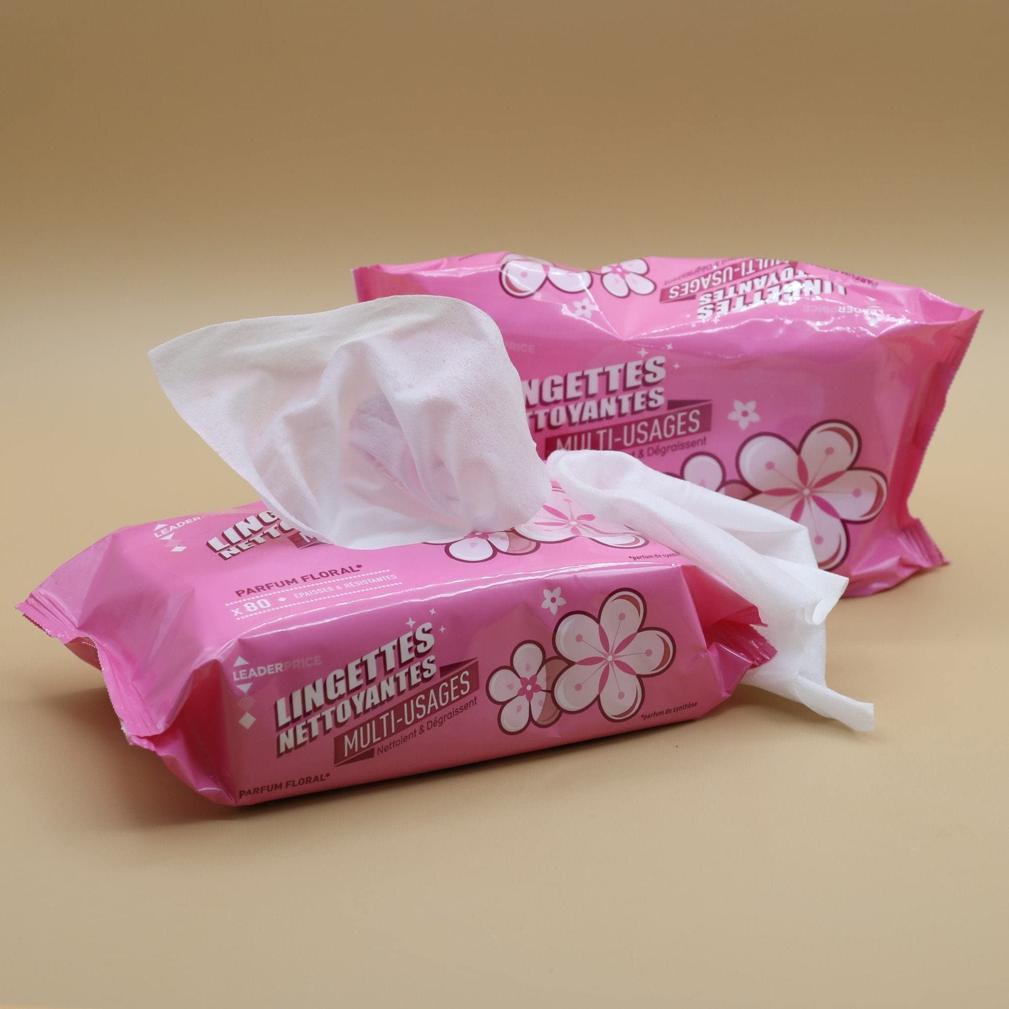 Leader Price lingettes nettoyantes multi-usages x80 lot 8 floral
