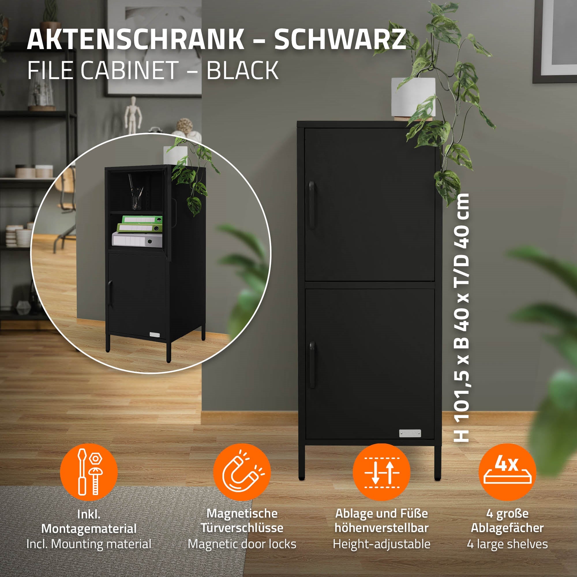 ECD Germany ML-Design armoire métal 2 portes 40x101,5x40 cm