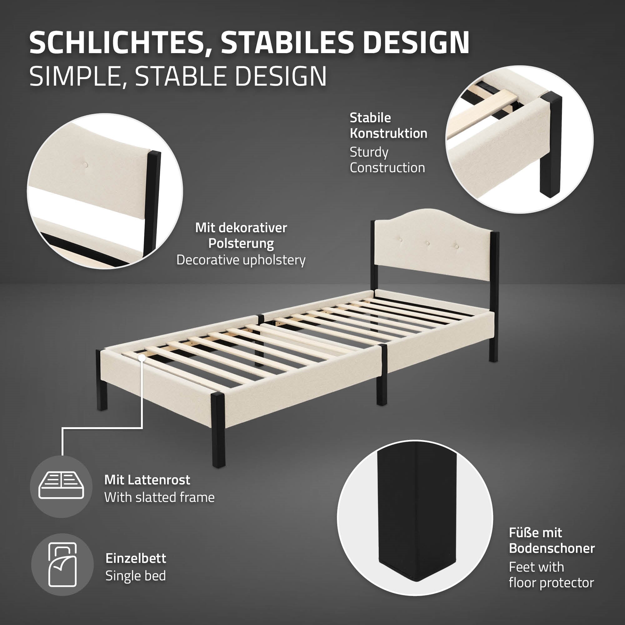 ECD Germany Möbel ML-Design Lit capitonné 90x200 beige lattes