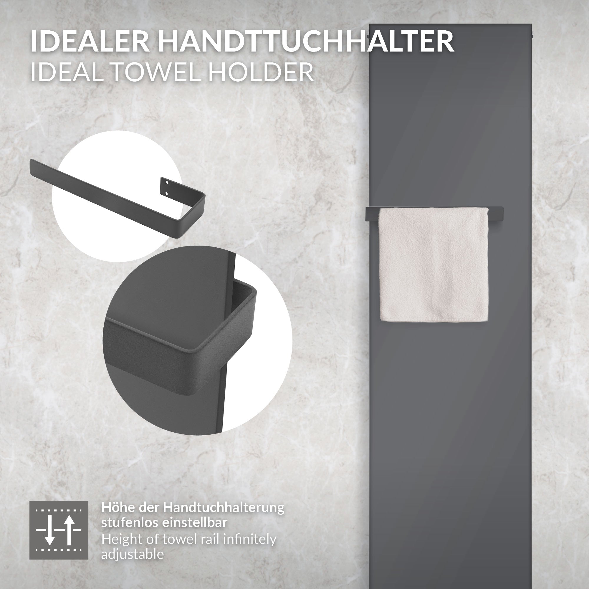 ECD Germany LuxeBath porte-serviettes 38 cm anthracite acier