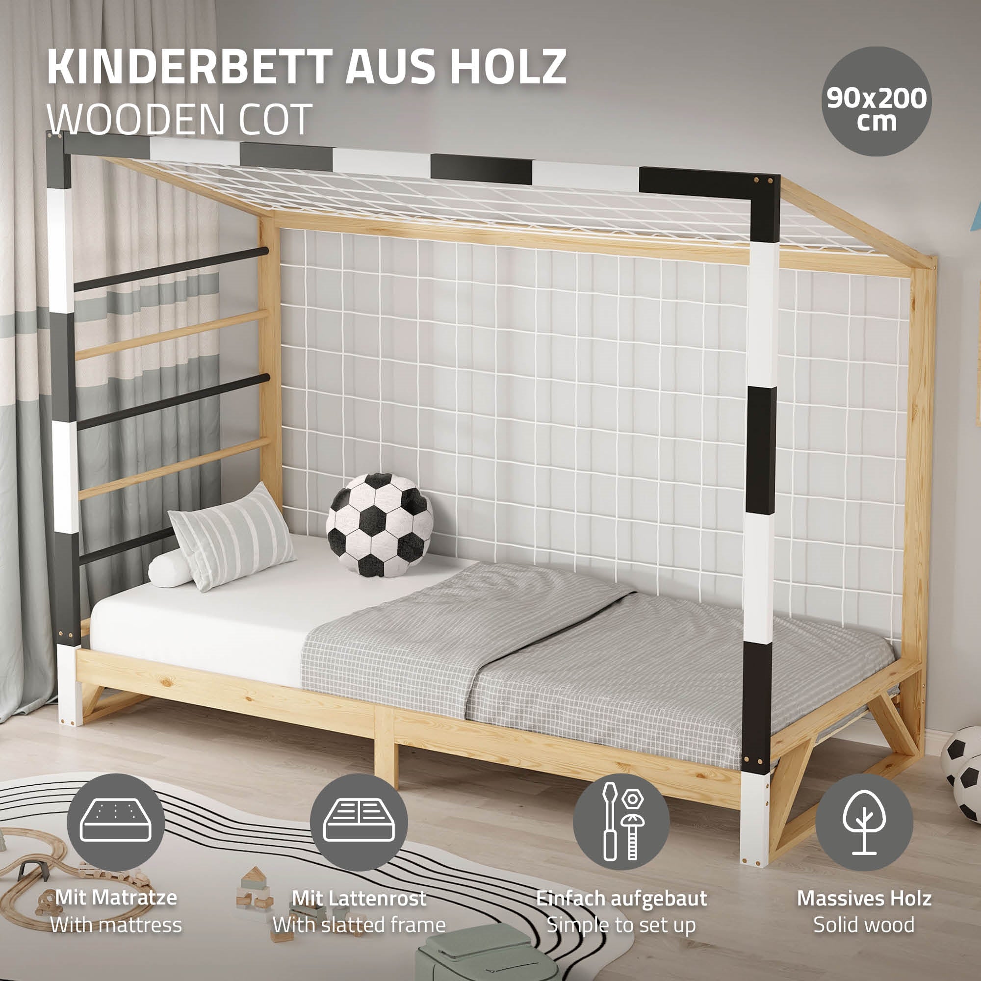 ECD Germany Kinder lit but de foot 90x200 matelas 10 cm pin