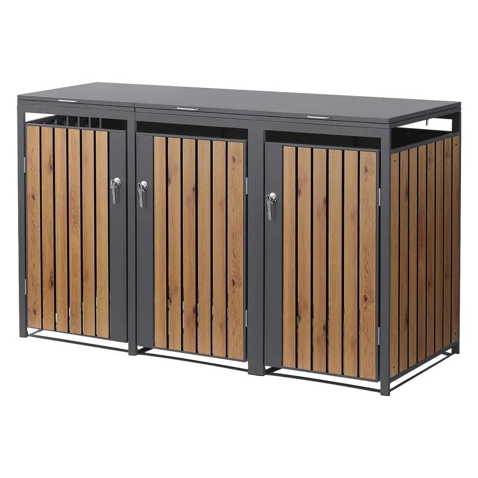 ECD Germany Garten cache poubelle 3x240L 200x80 cm acier chêne