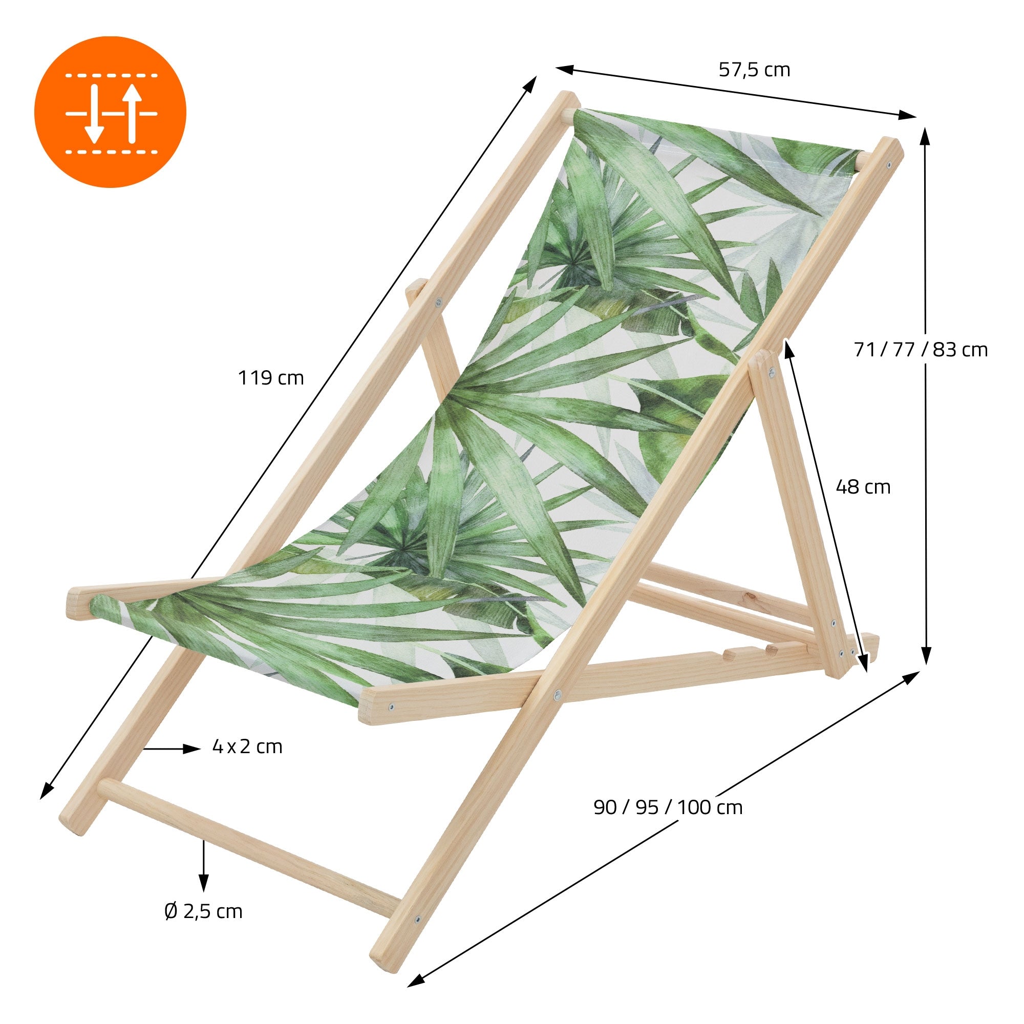 ECD Germany Sport & Freizeit transat bois palme vert-blanc pliable