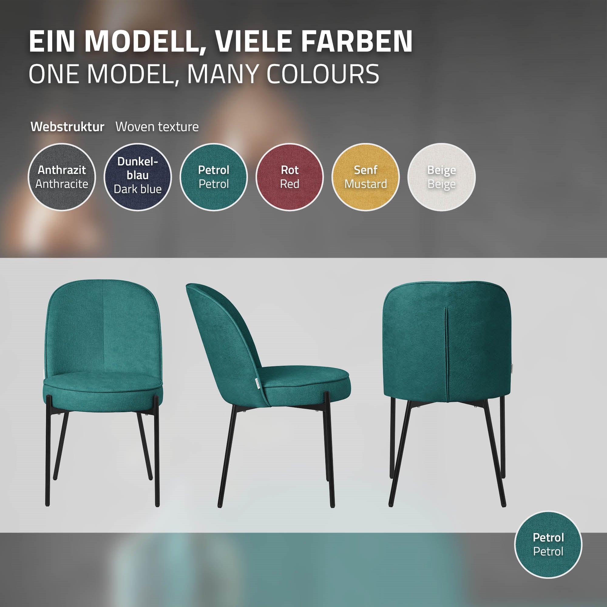 ECD Germany Möbel Lot 2 Chaises Pétrole Tissu Salle à Manger